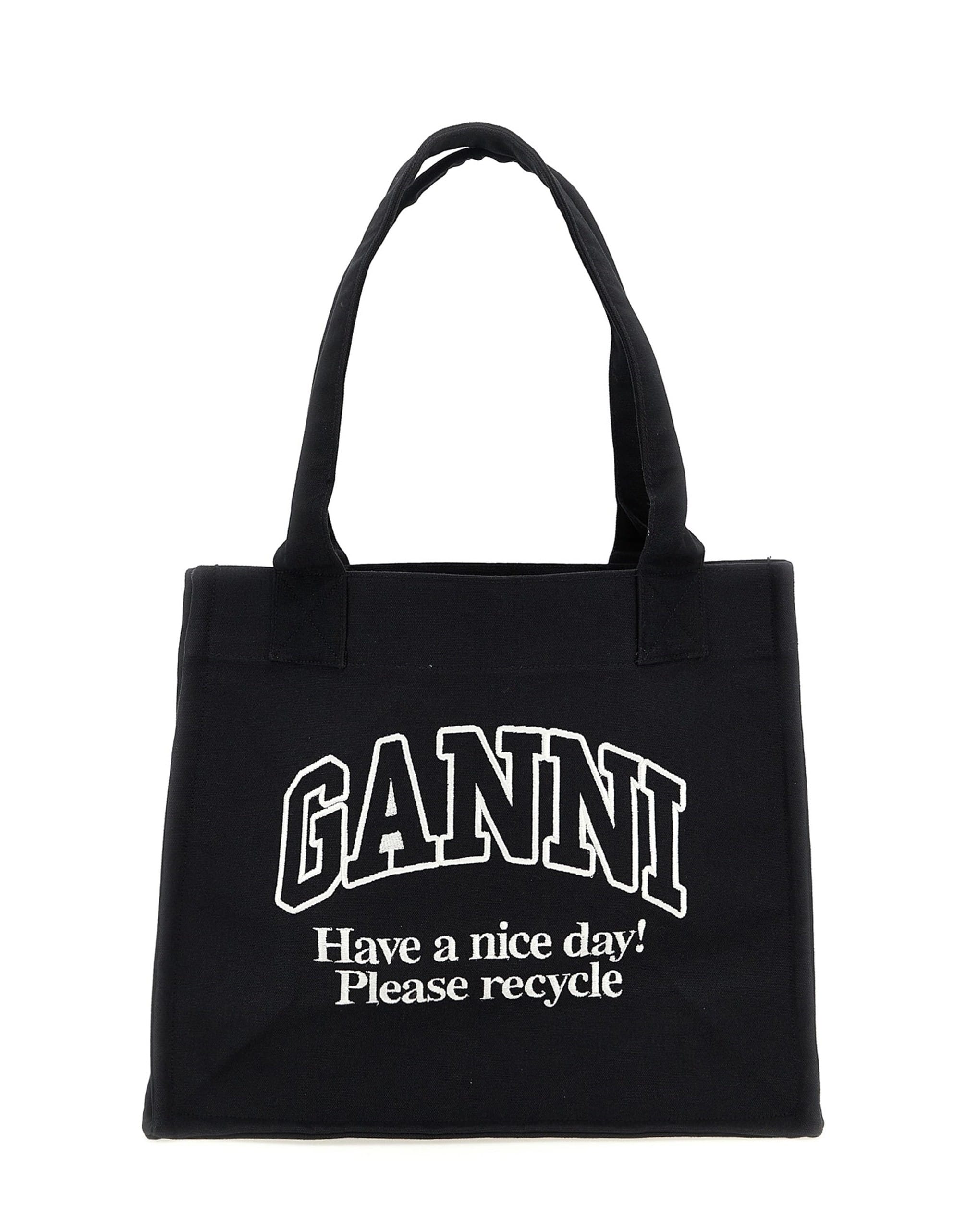 Ganni Ganni Large Easy Shopper Contrasted Logo Shopping Bag