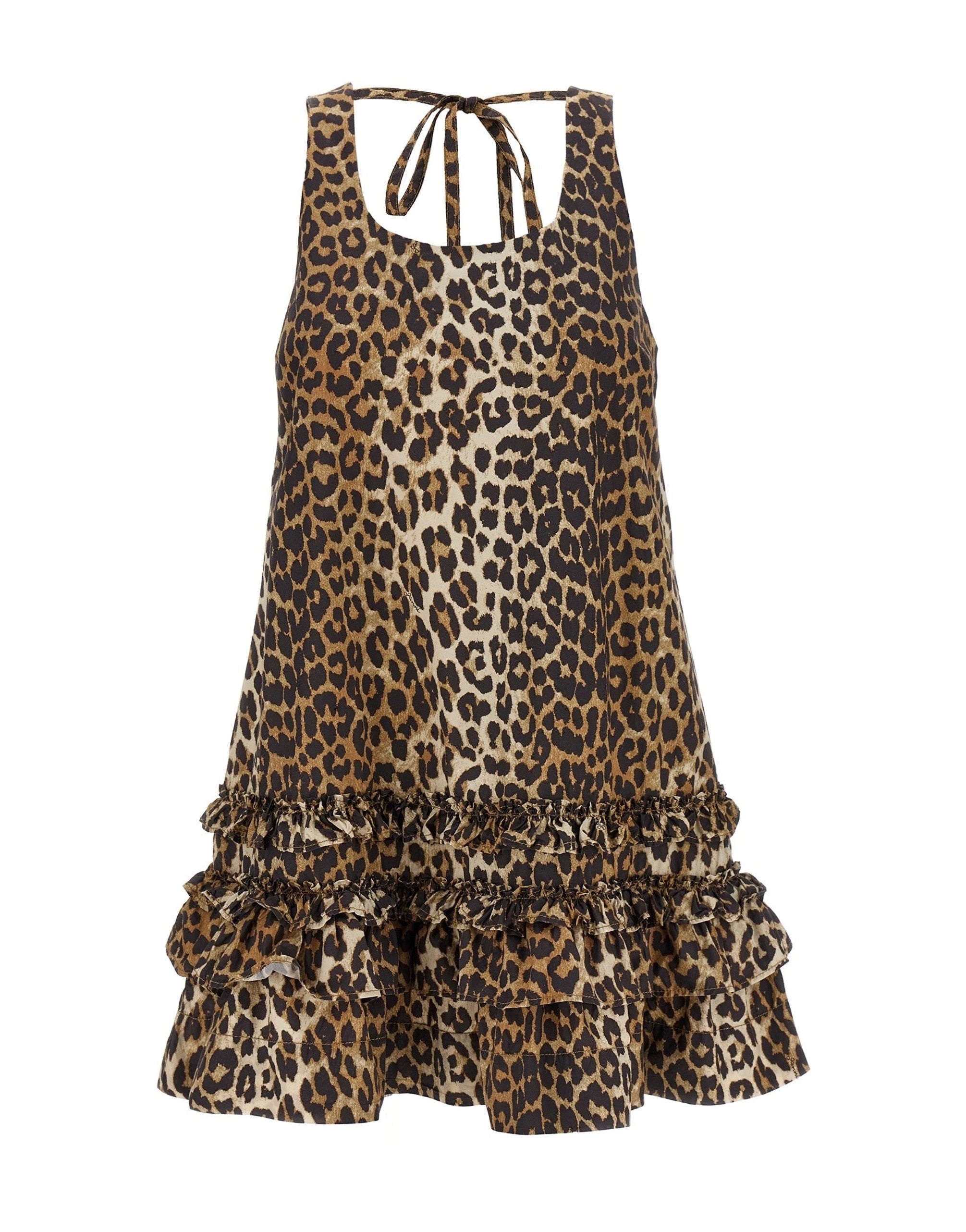Robe mini en popeline de coton léopard Ganni