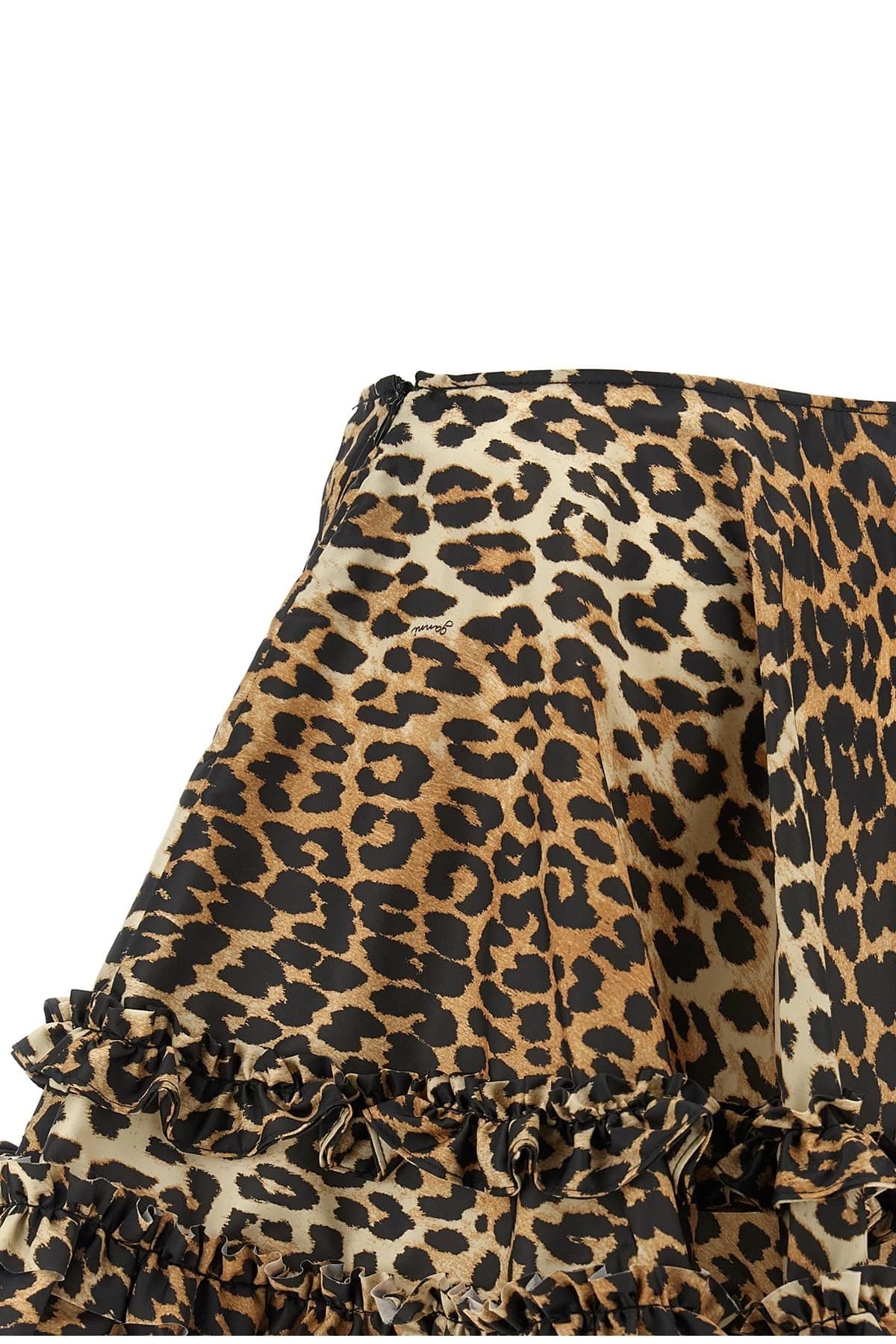 Ganni Ganni Leopard Duchesse Nylon Mini Frill Skirt