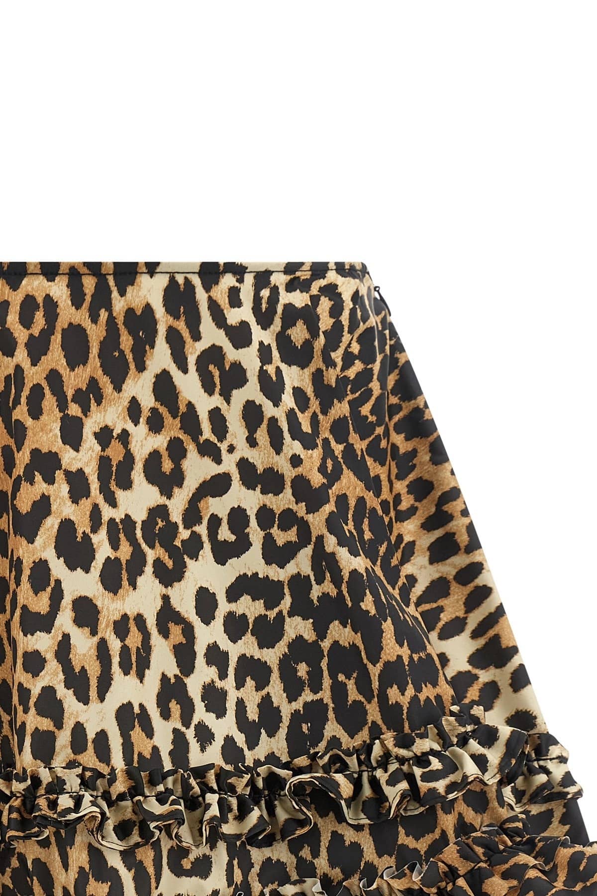 Ganni Ganni Leopard Duchesse Nylon Mini Frill Skirt