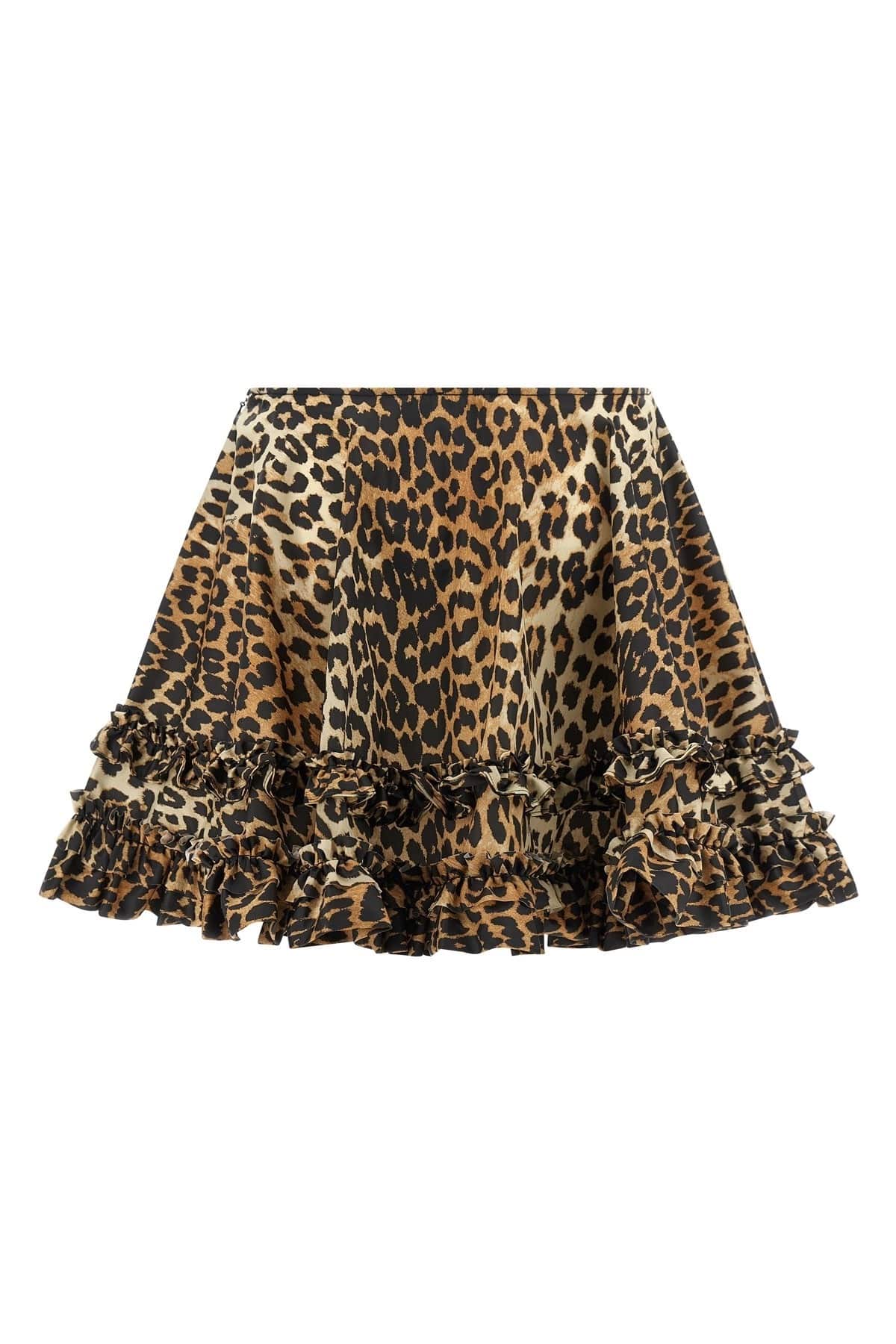 Ganni Ganni Leopard Duchesse Nylon Mini Frill Skirt