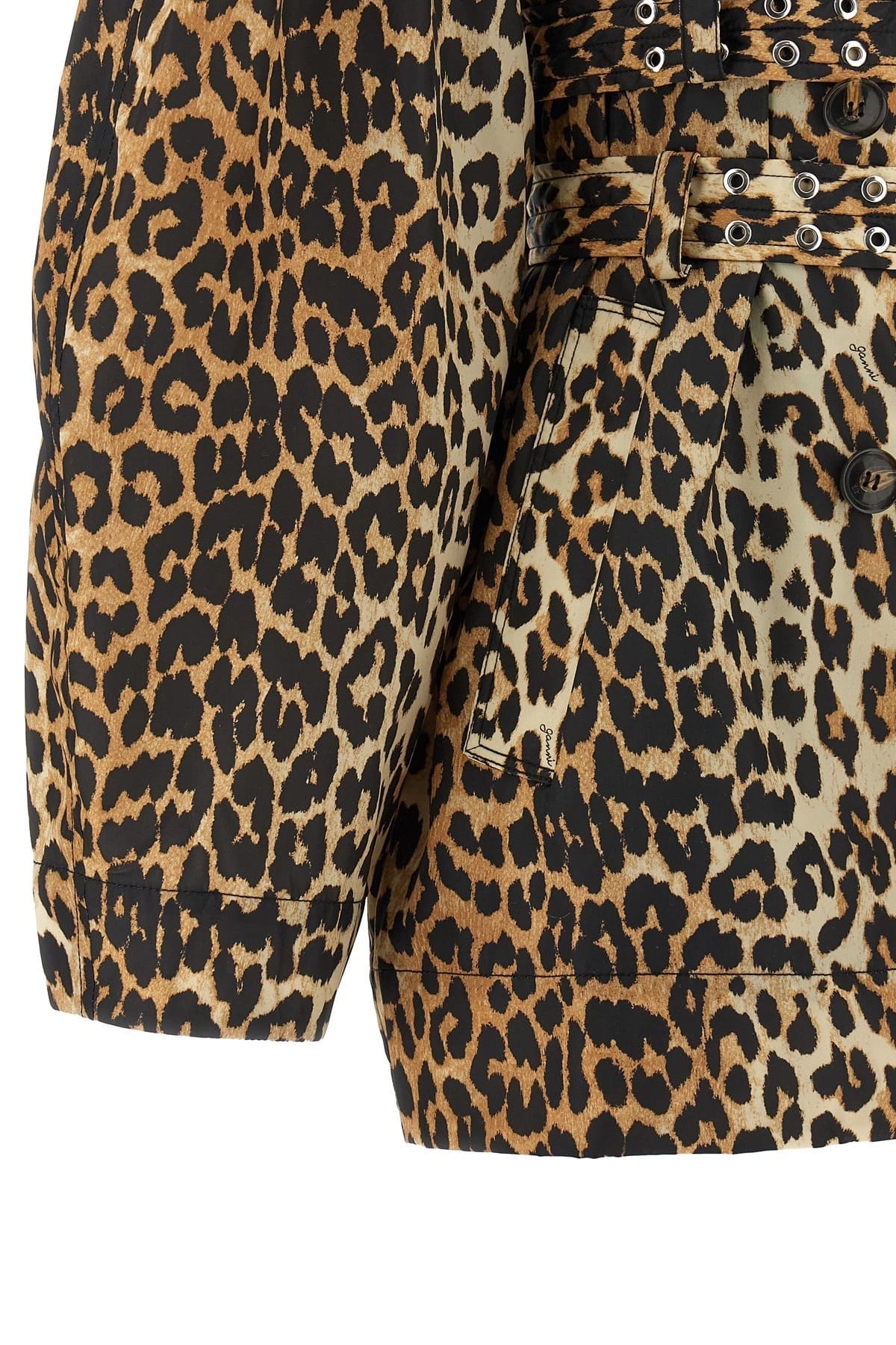 Ganni Ganni Leopard Duchesse Nylon Short Trench Coat