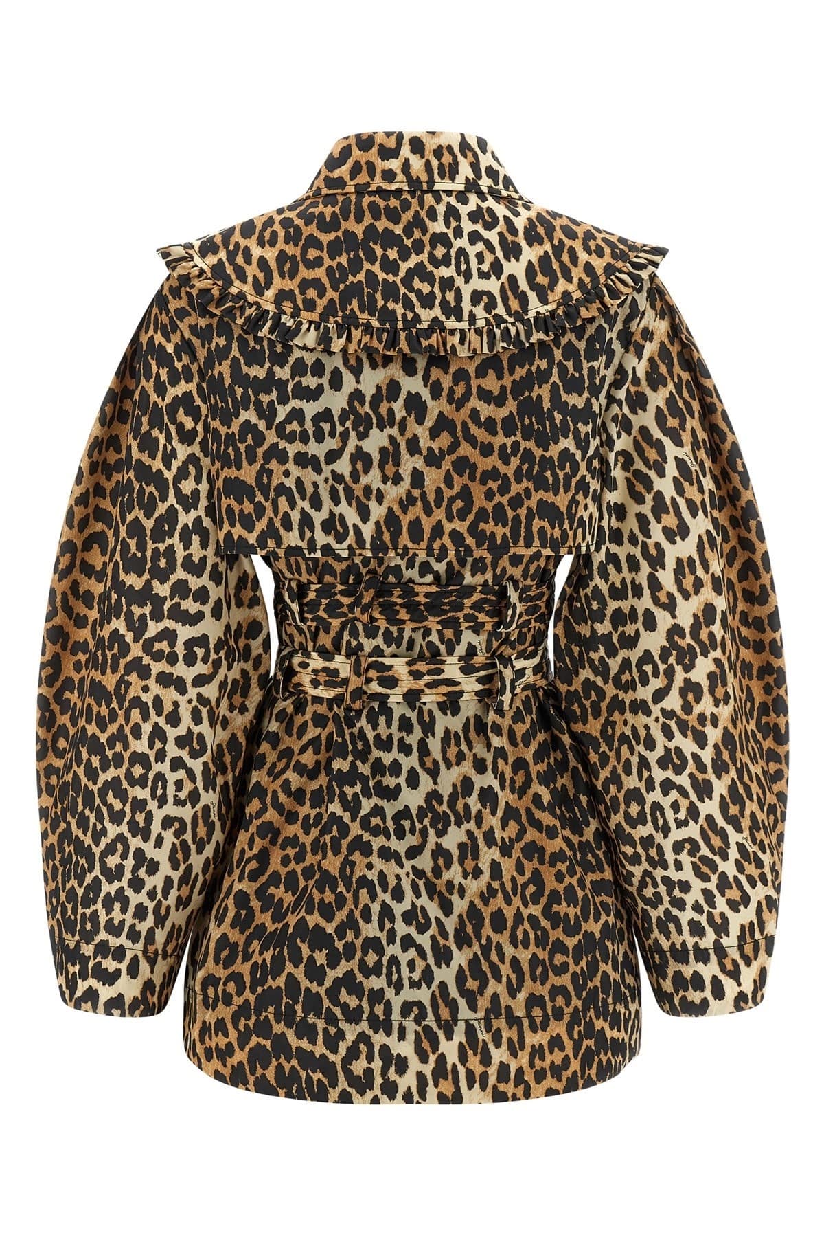 Ganni Ganni Leopard Duchesse Nylon Short Trench Coat