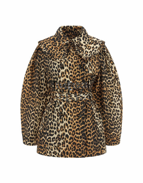 ganni short leopard dress GANNI Organic Cotton Mini Dress
