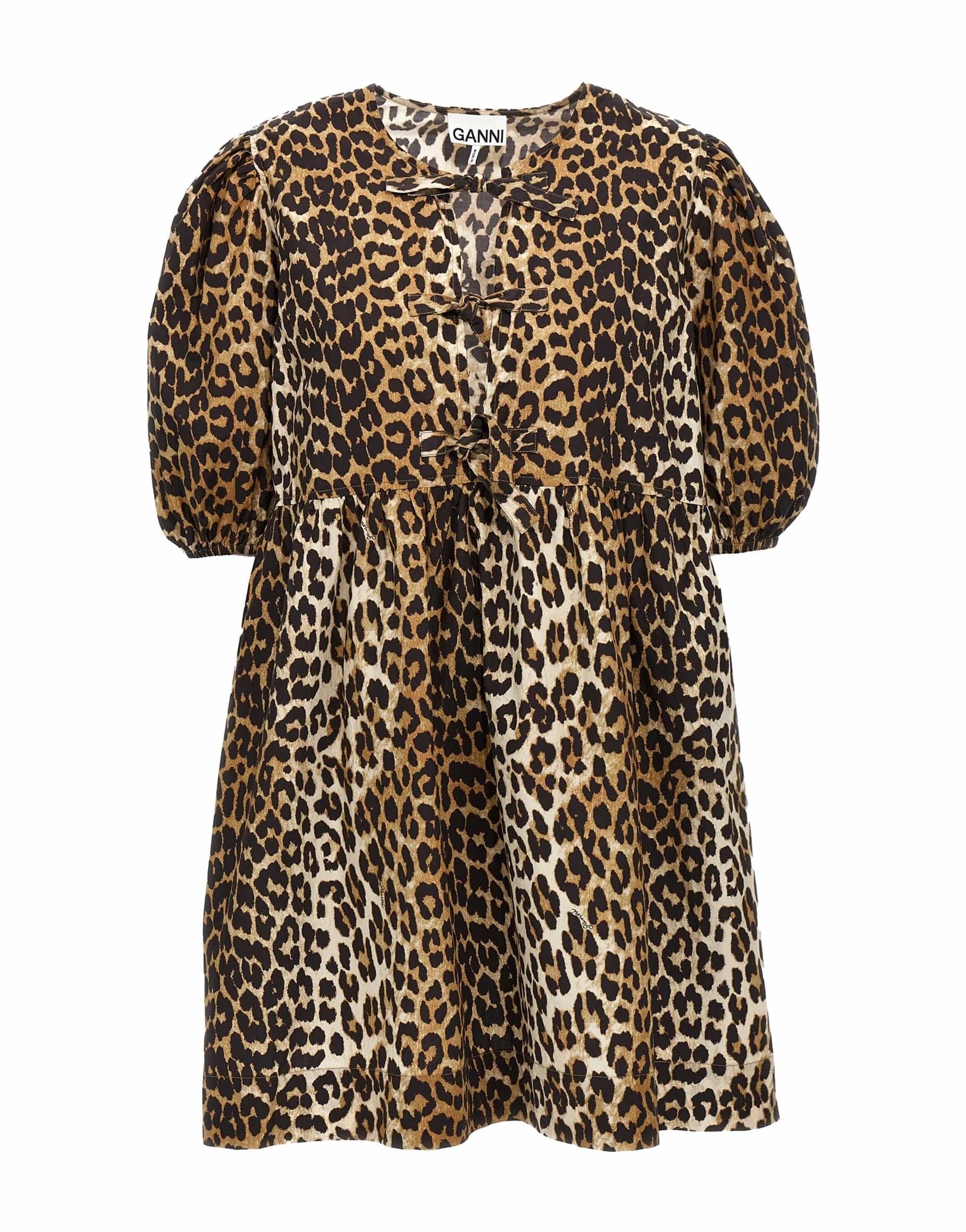 Ganni Ganni Leopard Poplin Knot Dress