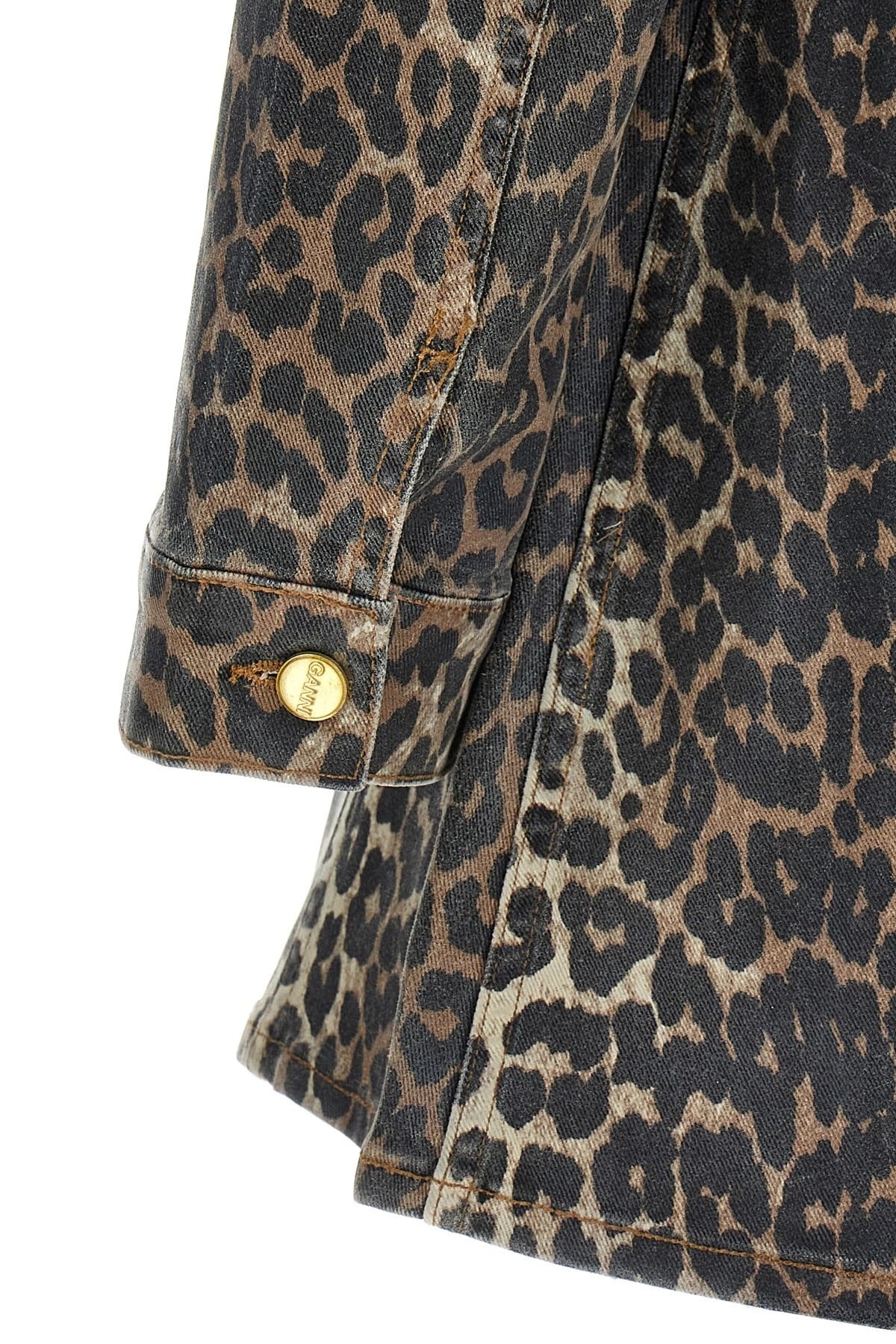 Ganni Ganni Leopard Print Denim Mini Dress