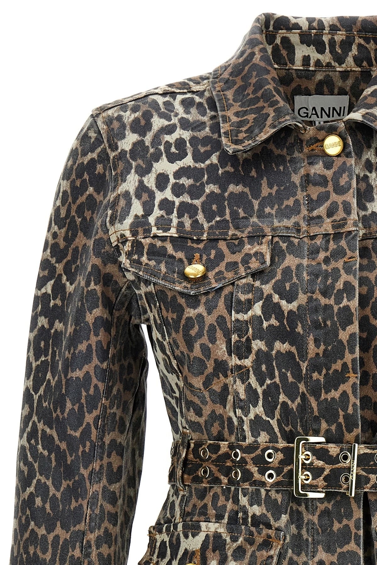 Ganni Ganni Leopard Print Denim Mini Dress