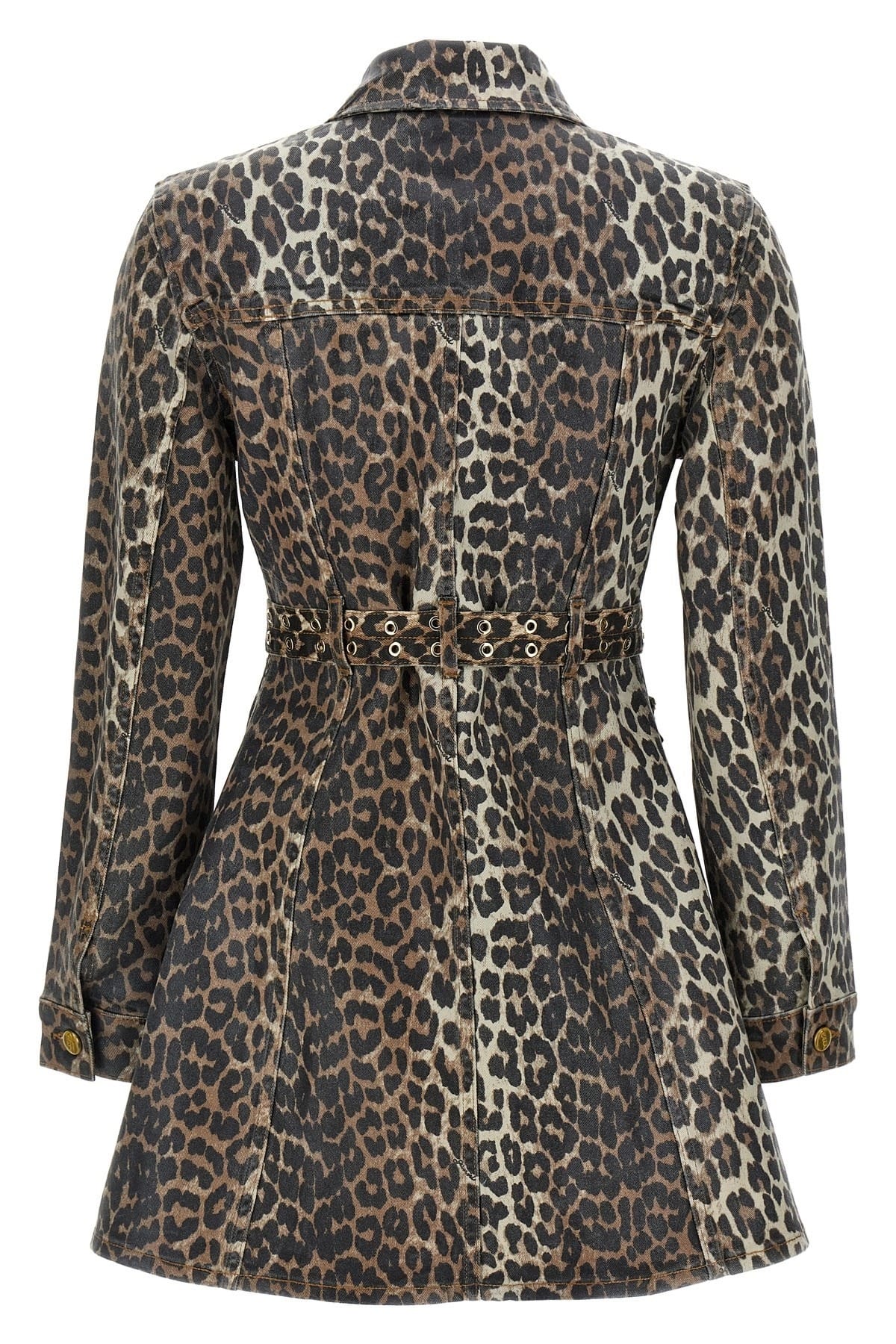 Ganni Ganni Leopard Print Denim Mini Dress