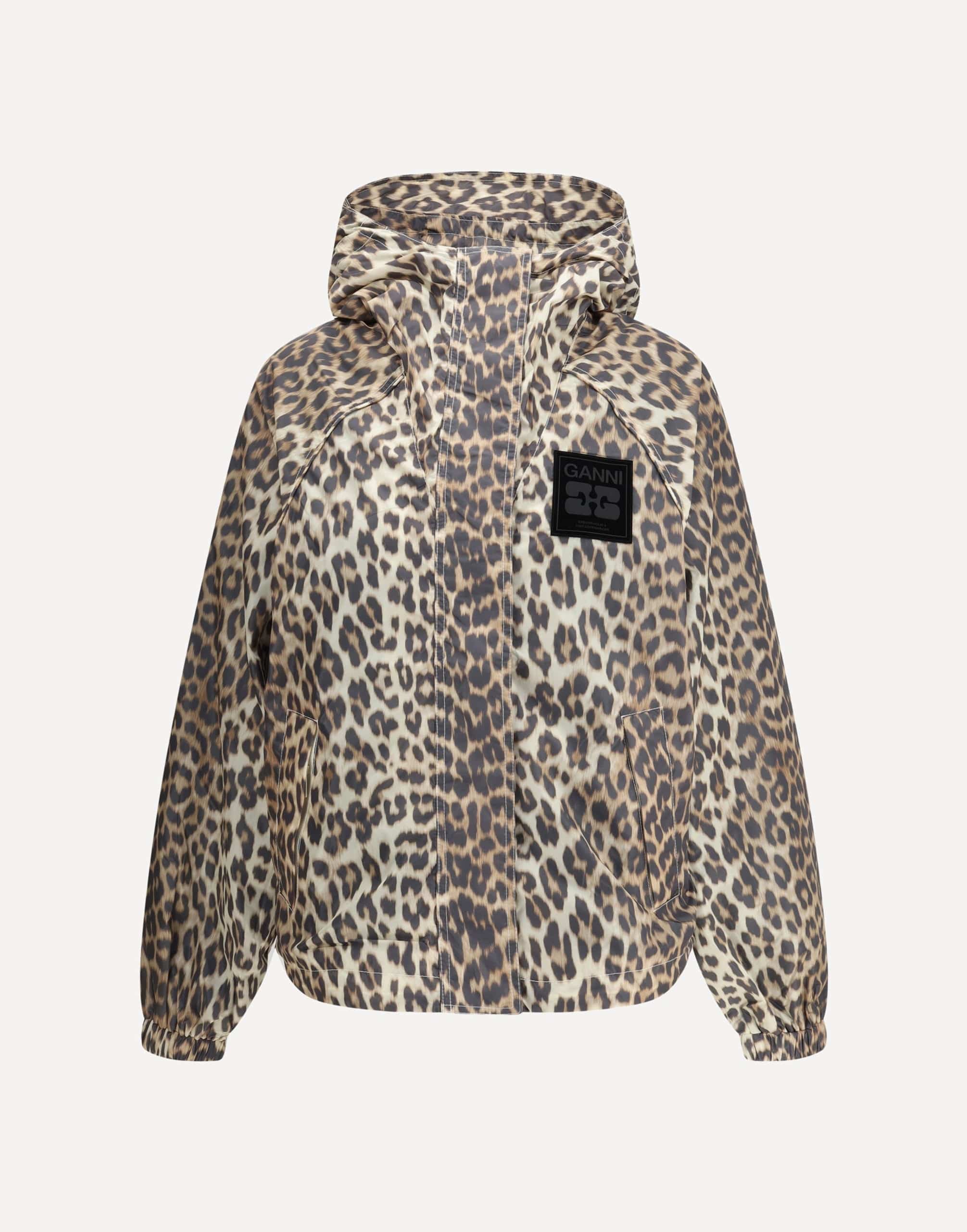 Ganni Leopard Raincoat Jacket With Hood