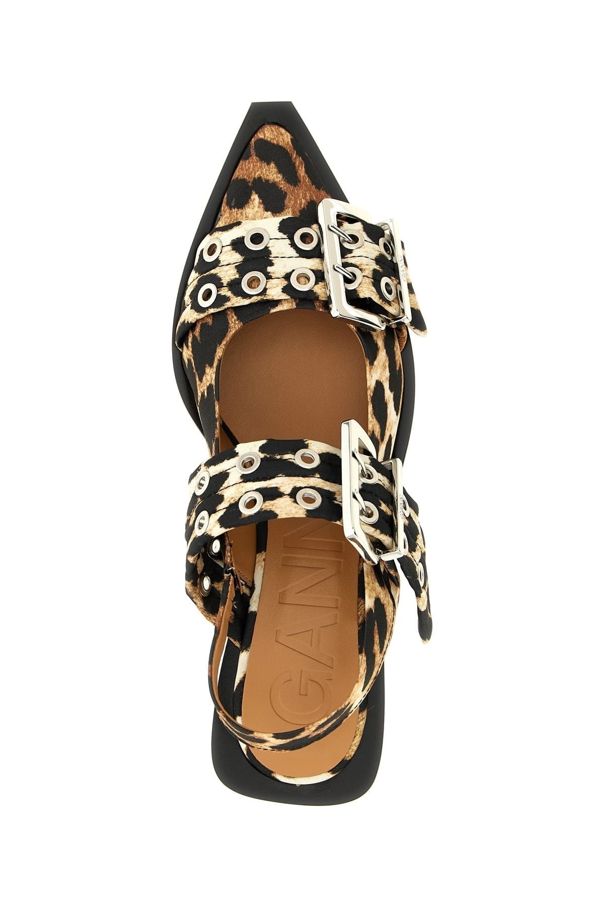 GANNI ヒョウ柄 バレエシューズ 38 Ganni Leopard Satin Buckle Slingback | Sendegaro
