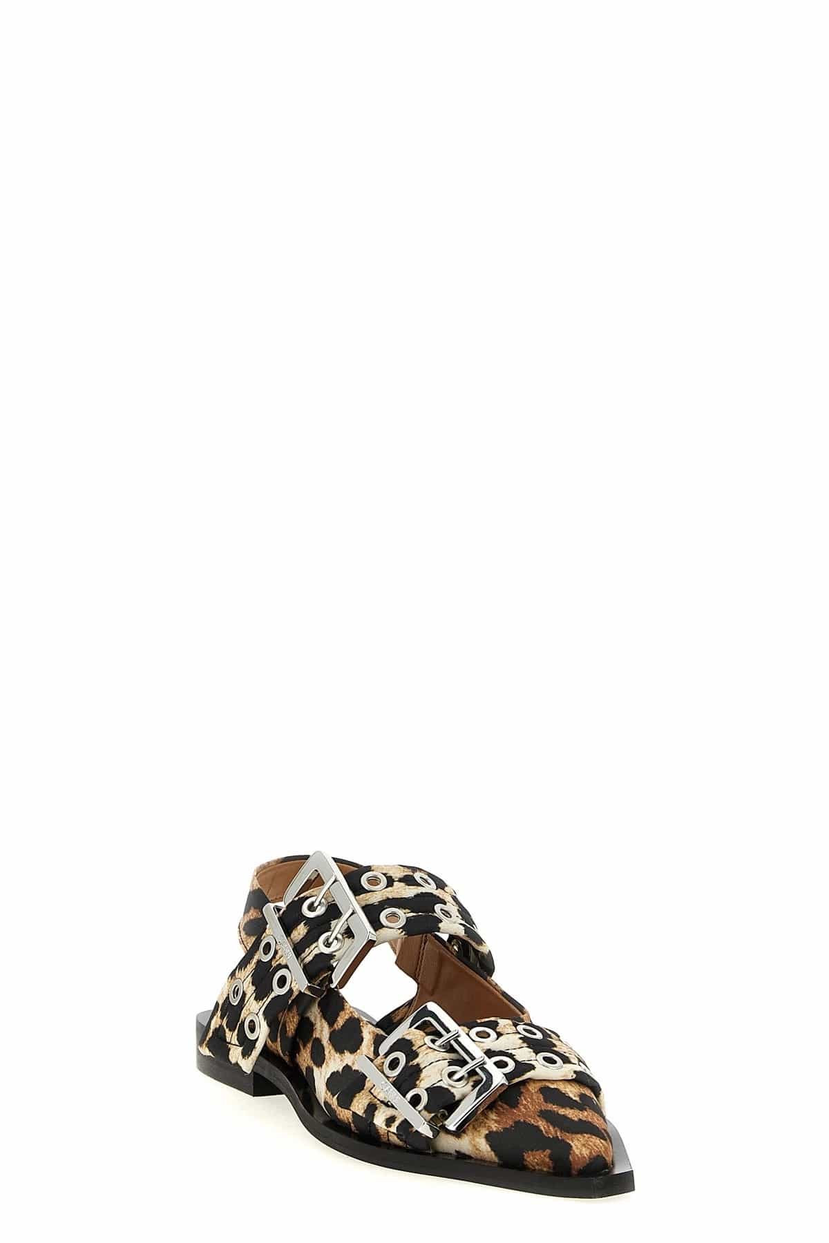 Ganni Ganni Leopard Satin Buckle Slingback