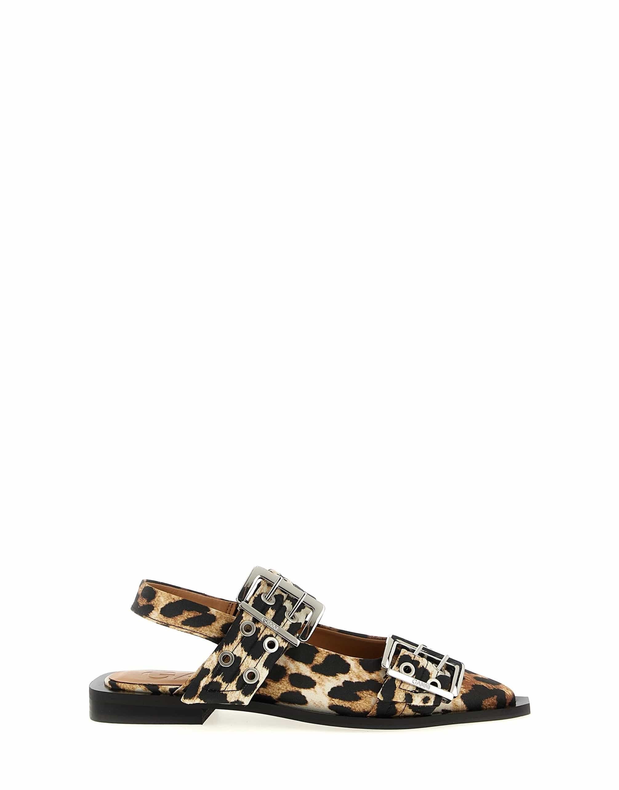 Ganni Ganni Leopard Satin Buckle Slingback
