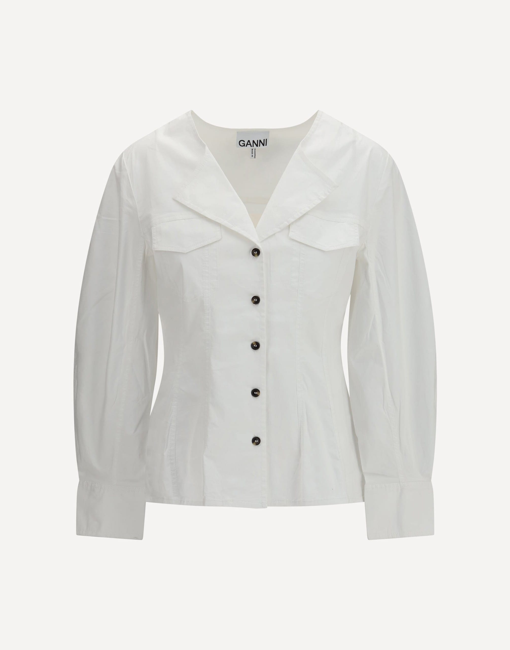 Ganni Long-Sleeve Cotton Shirt