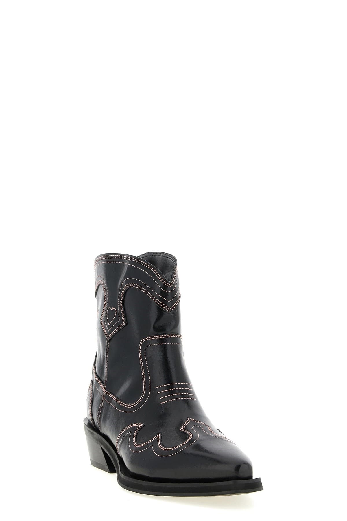 Ganni Ganni Low Shaft Embroidered Western Ankle Boots