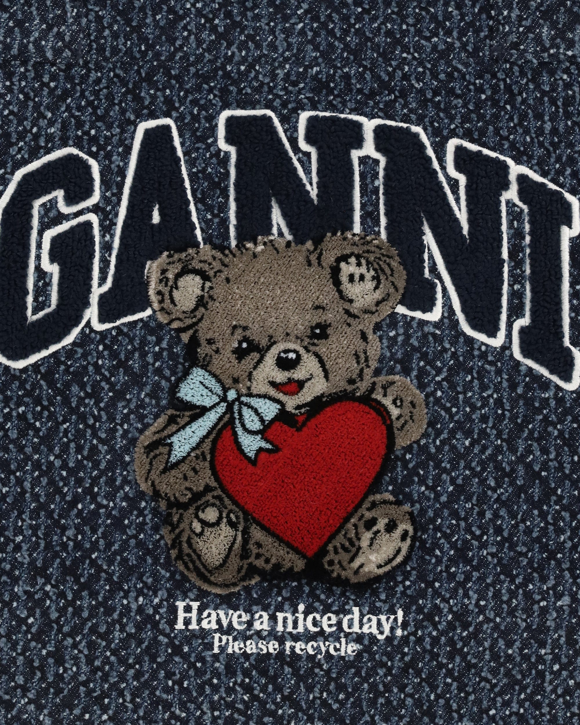 Ganni Medium Denim Tote Bag With Bear