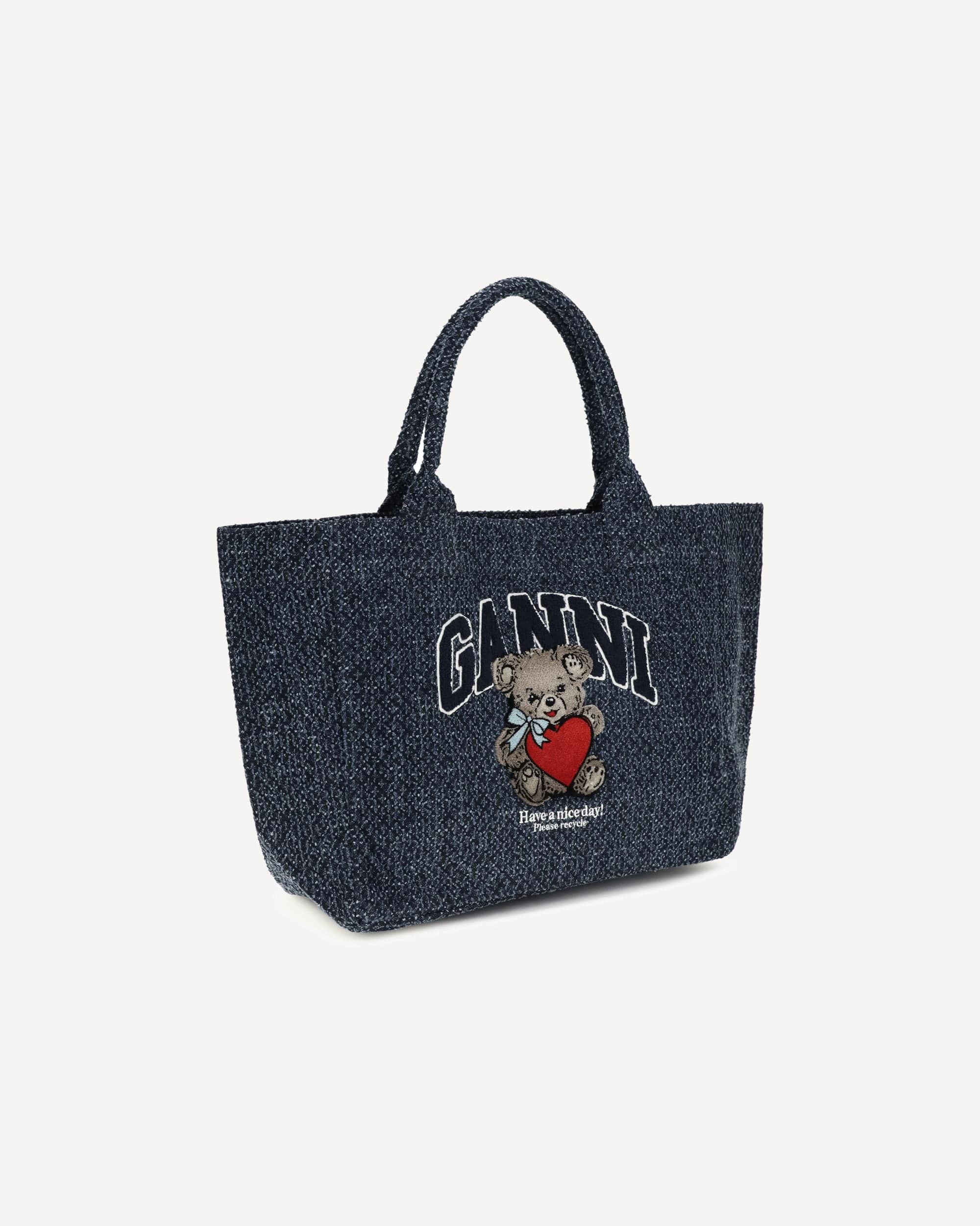 Middelgrote denim draagtas met beer - alternate view