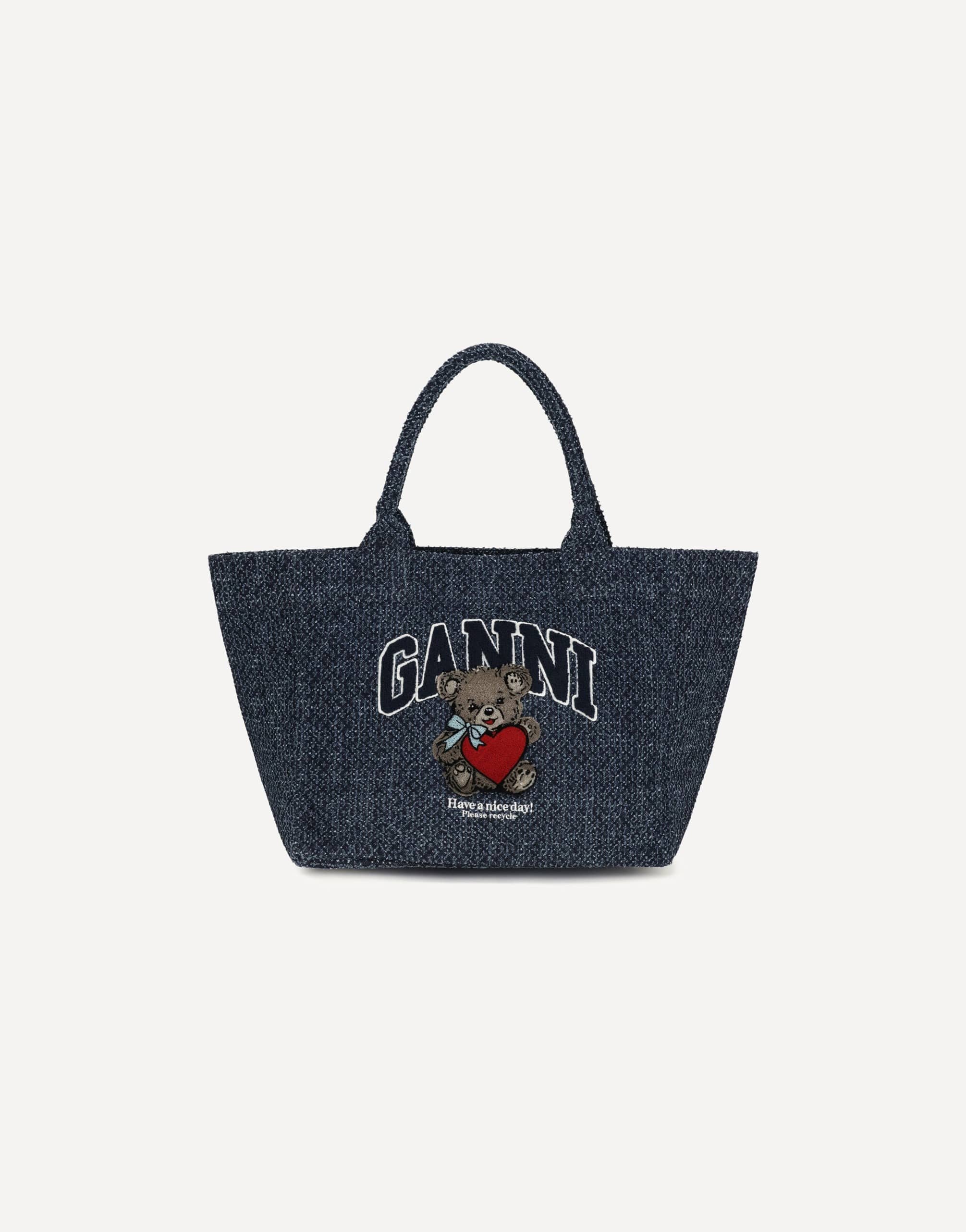 Ganni Medium Denim Tote Bag With Bear