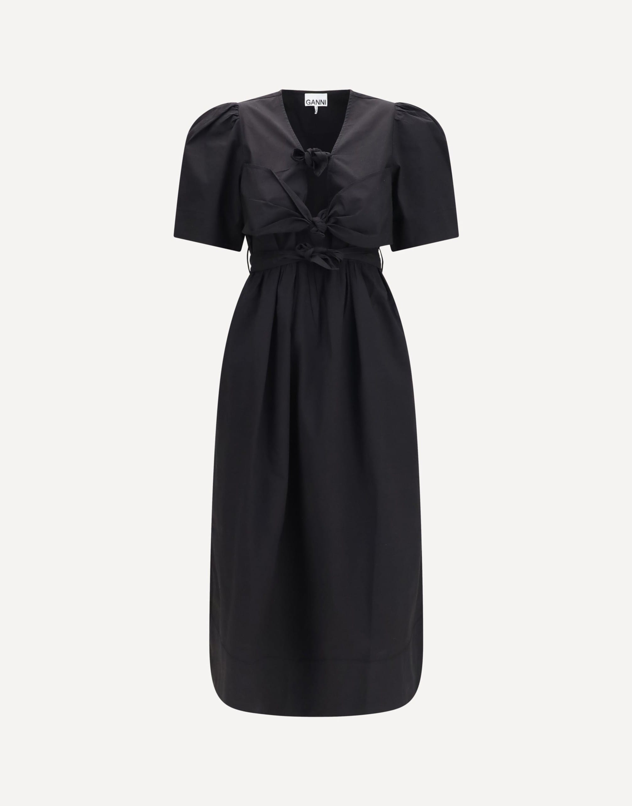 Ganni Ganni Midi Dress With Bows And Puff Shoulders