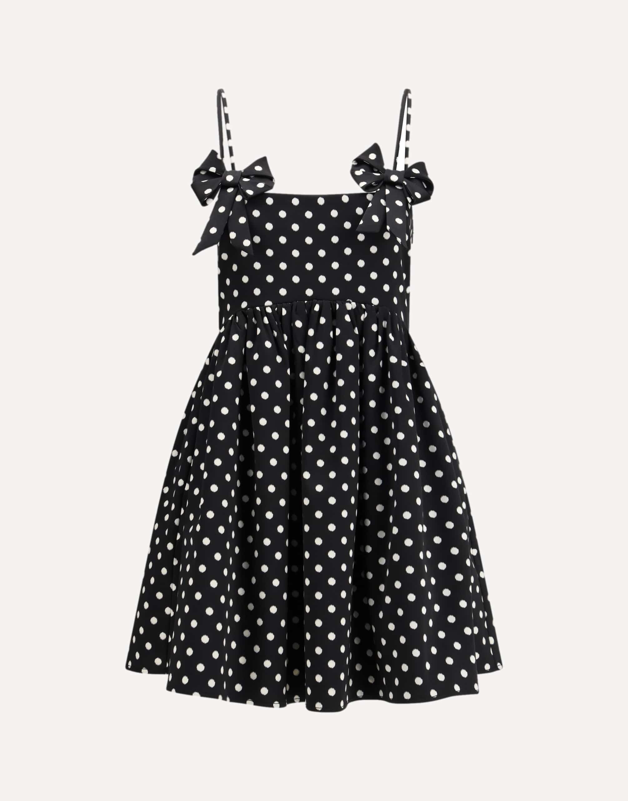 Ganni Polka-Dot Satin Mini Dress With Bow