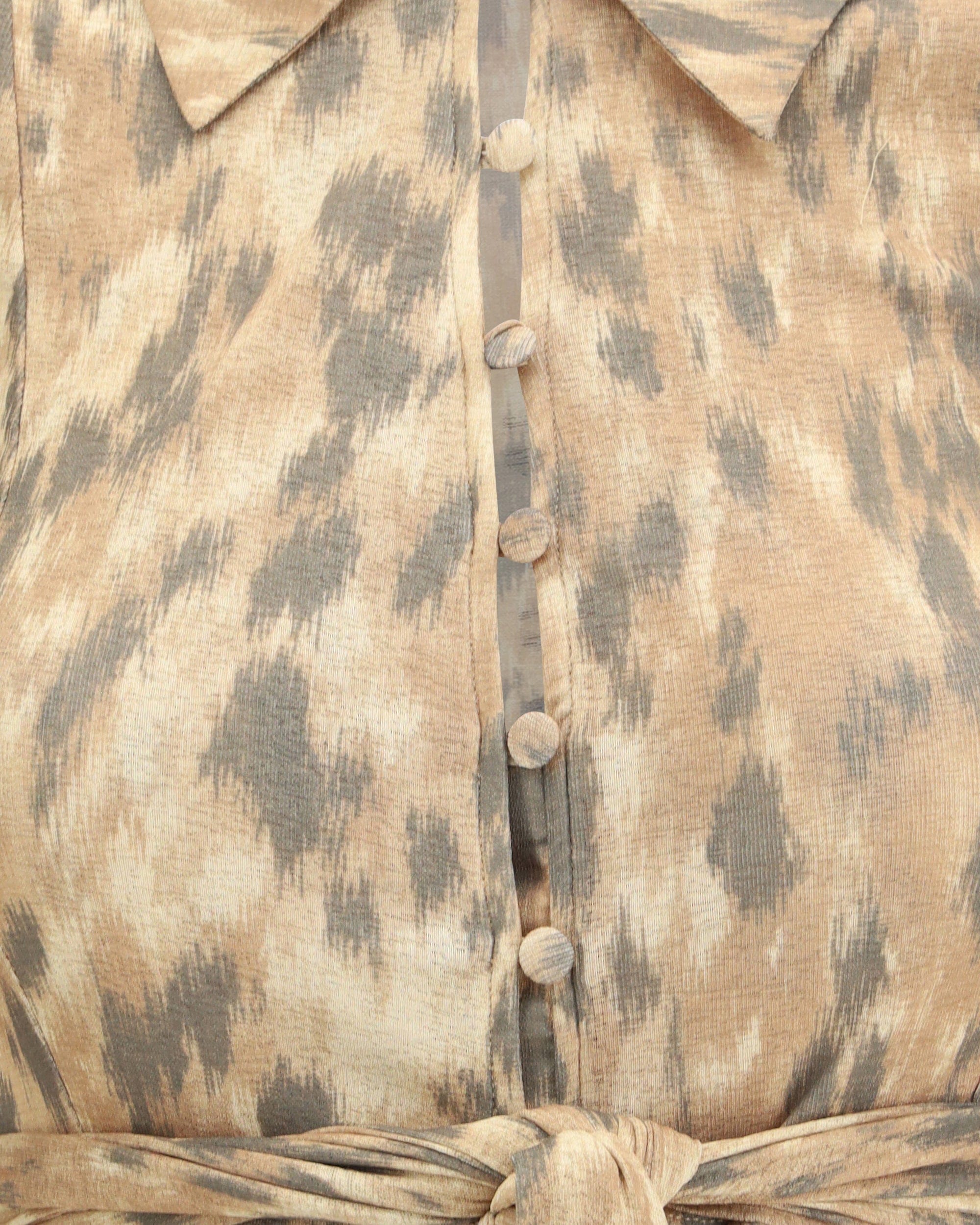 Ganni Printed Marl Mesh Tie Blouse