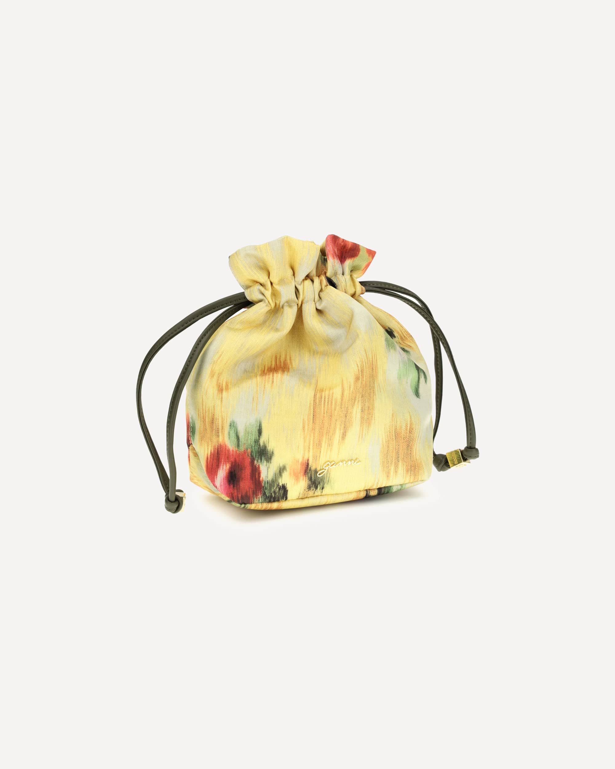 Ganni Printed Taffeta Pouch With Drawstring