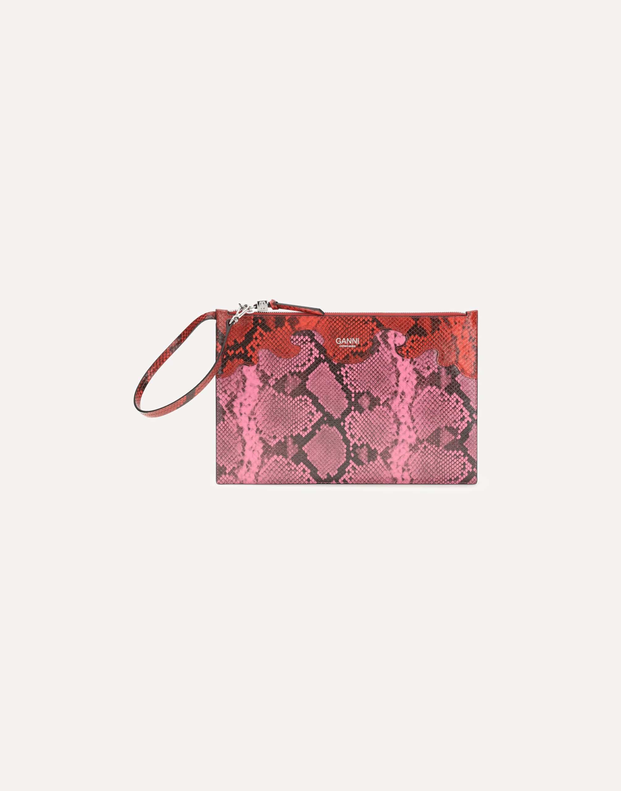 Ganni Python Print Pouch Clutch