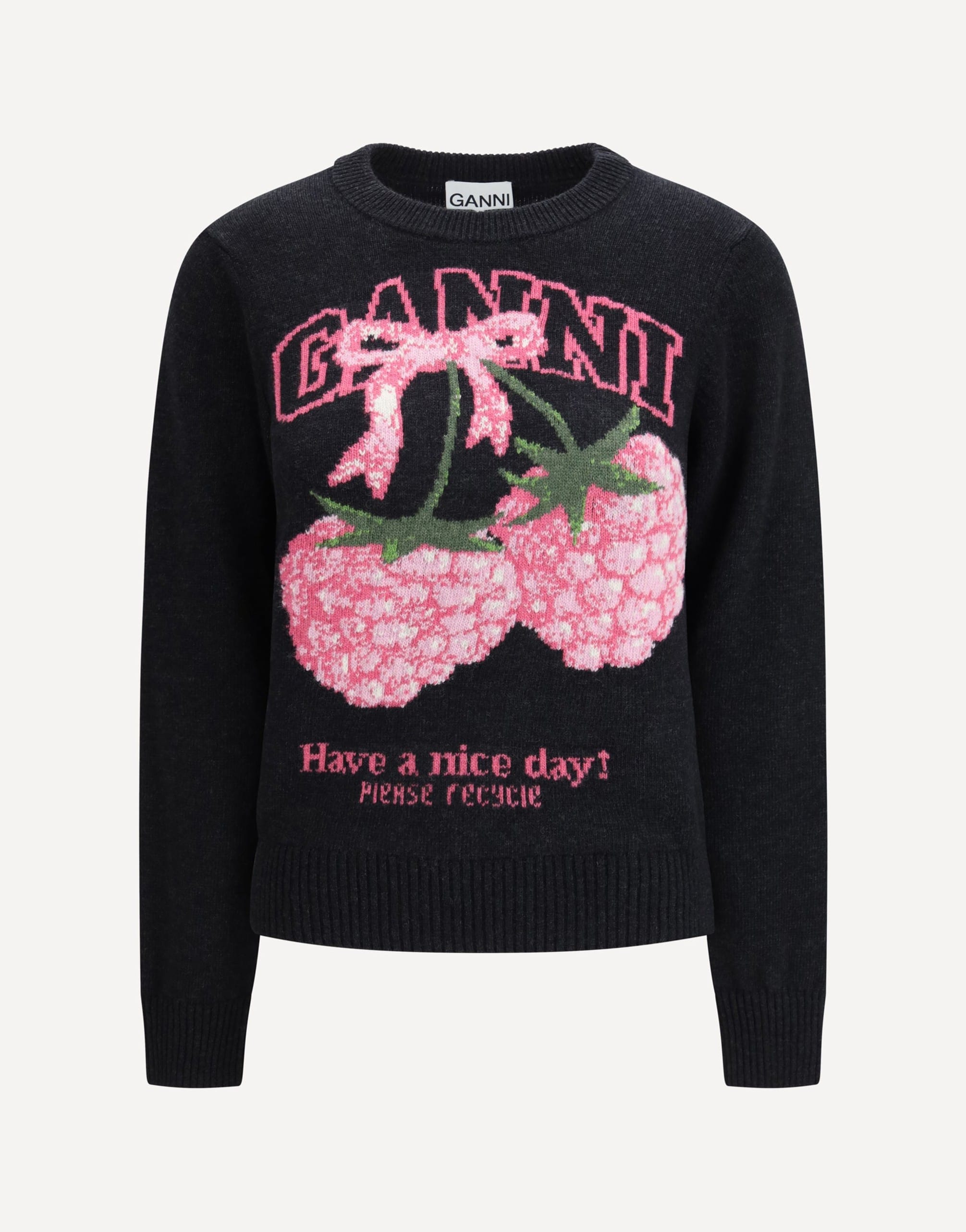 Ganni Raspberry Graphic Detail Crewneck Sweater
