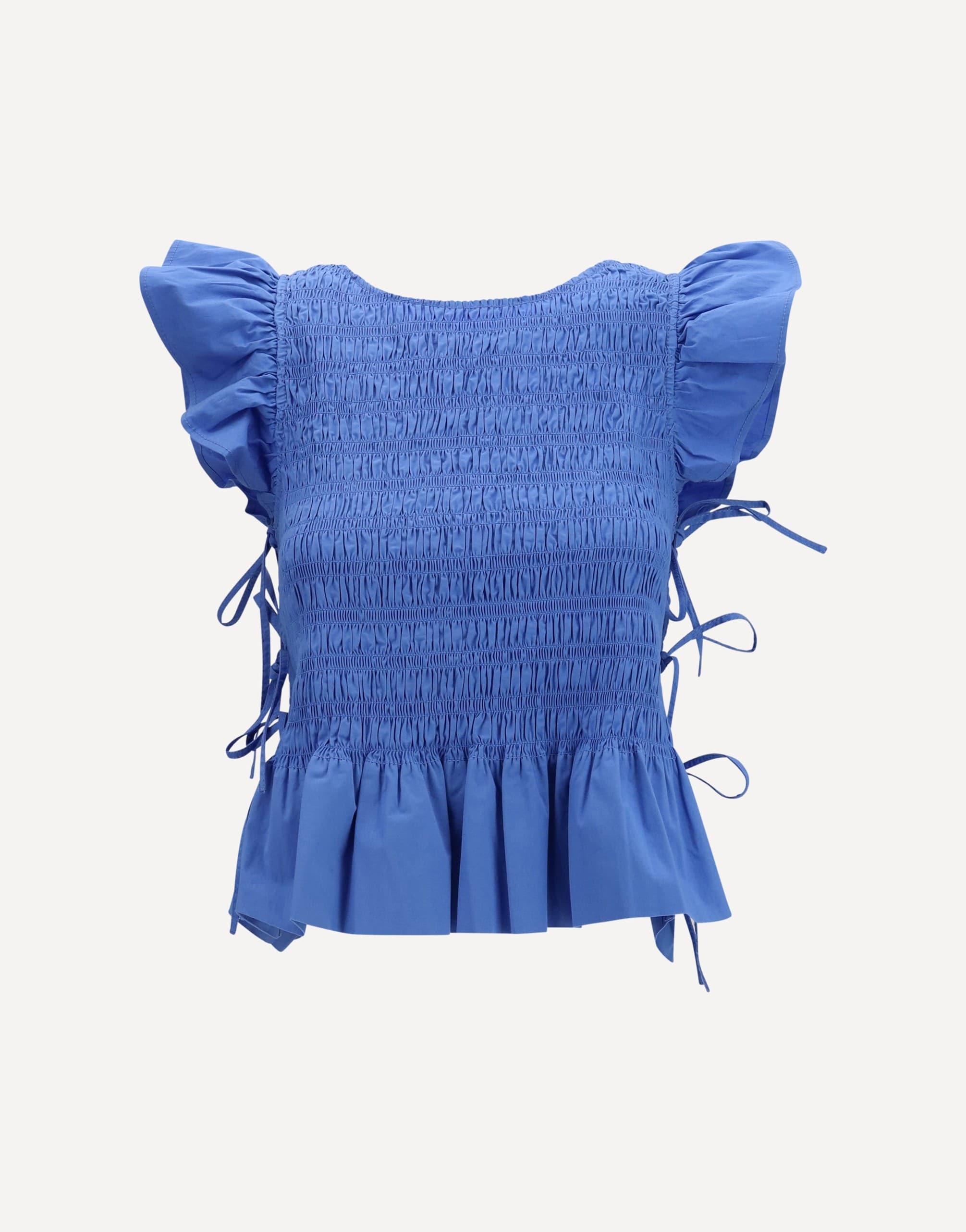 Ganni Ganni Ruched Cotton Top With Side Bows
