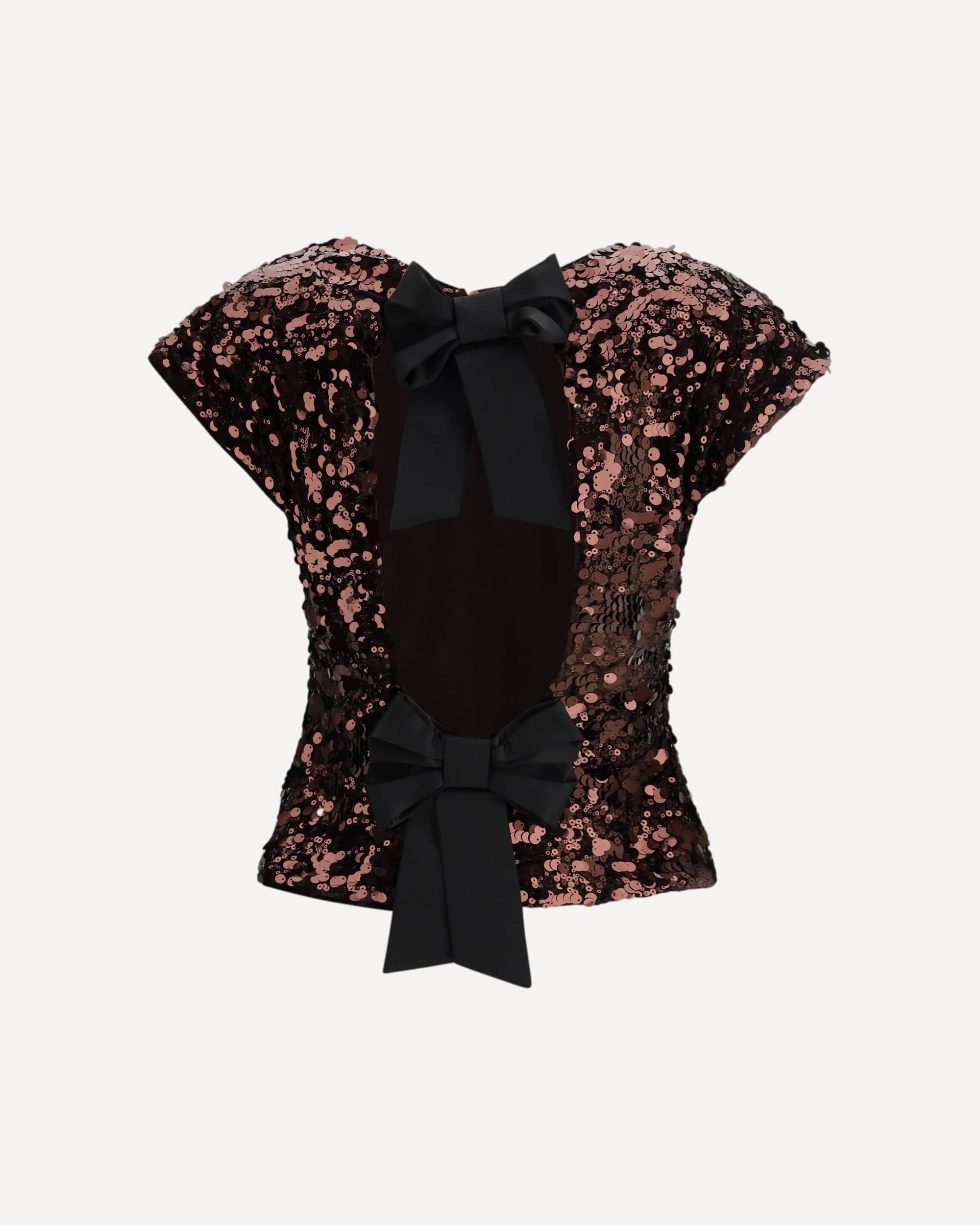 Ganni Sequin Open-Back Bow Top - alternate view