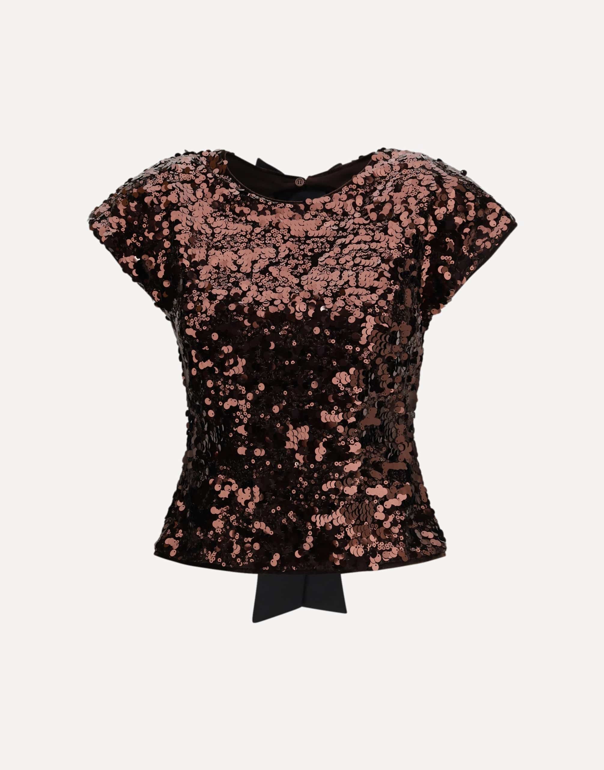 Ganni Sequin Open-Back Bow Top