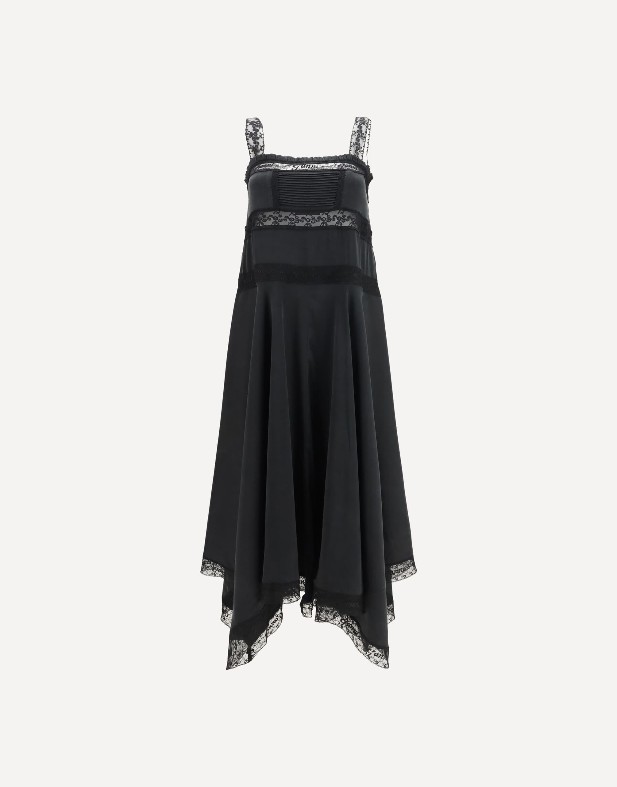 Ganni Ganni Silk Maxi Dress With Lace Details
