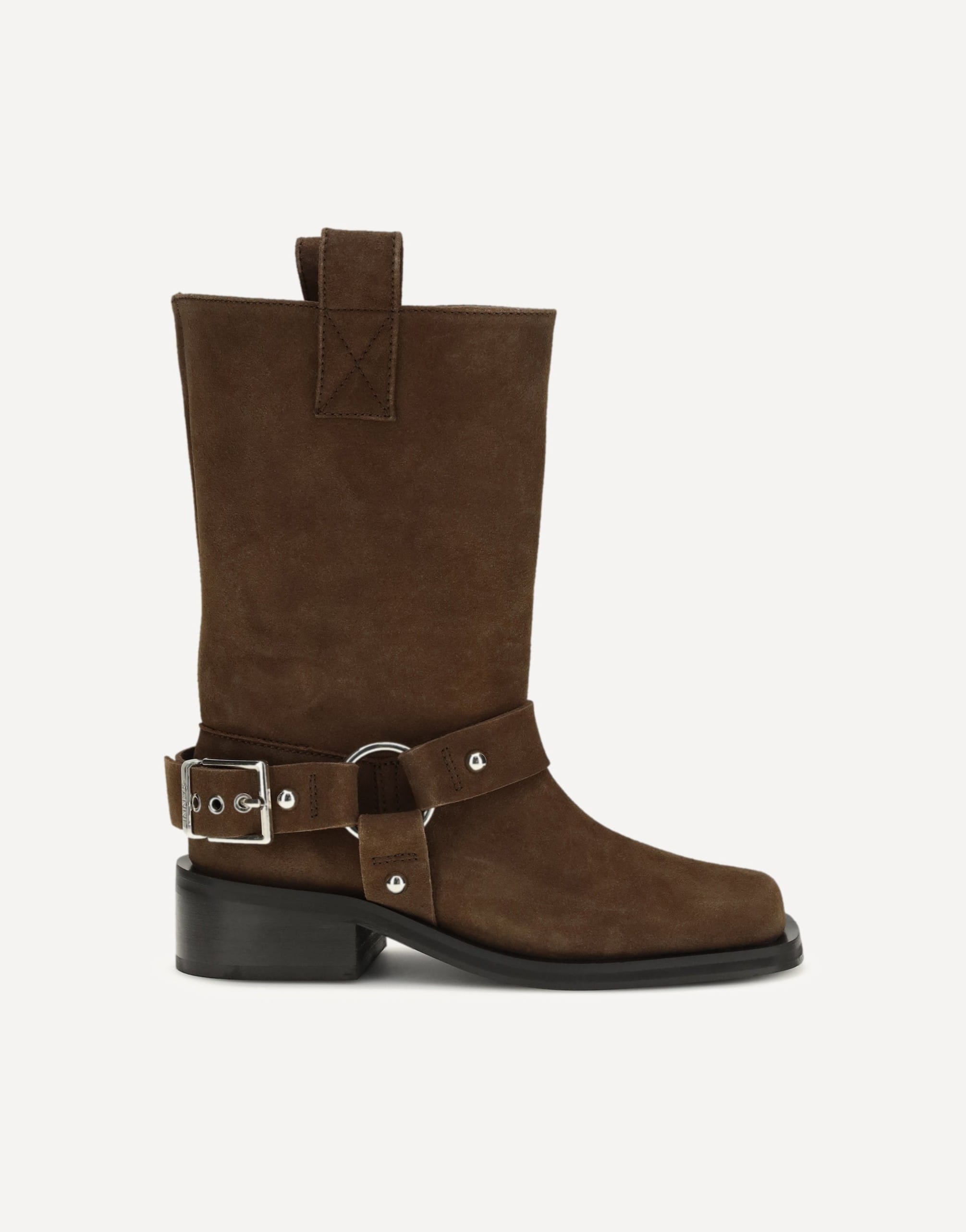 Ganni Suede Biker Boots With Square Toe
