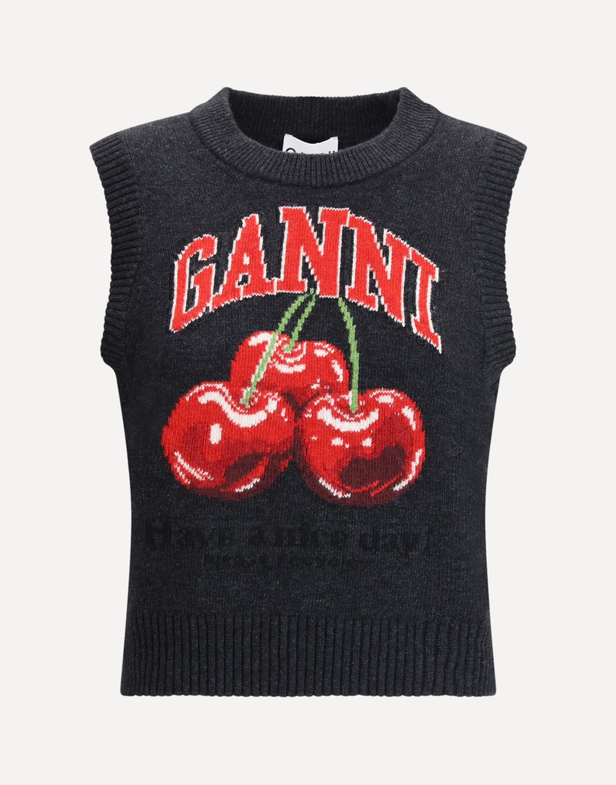 Ganni Wool Vest With Graphic Cherries