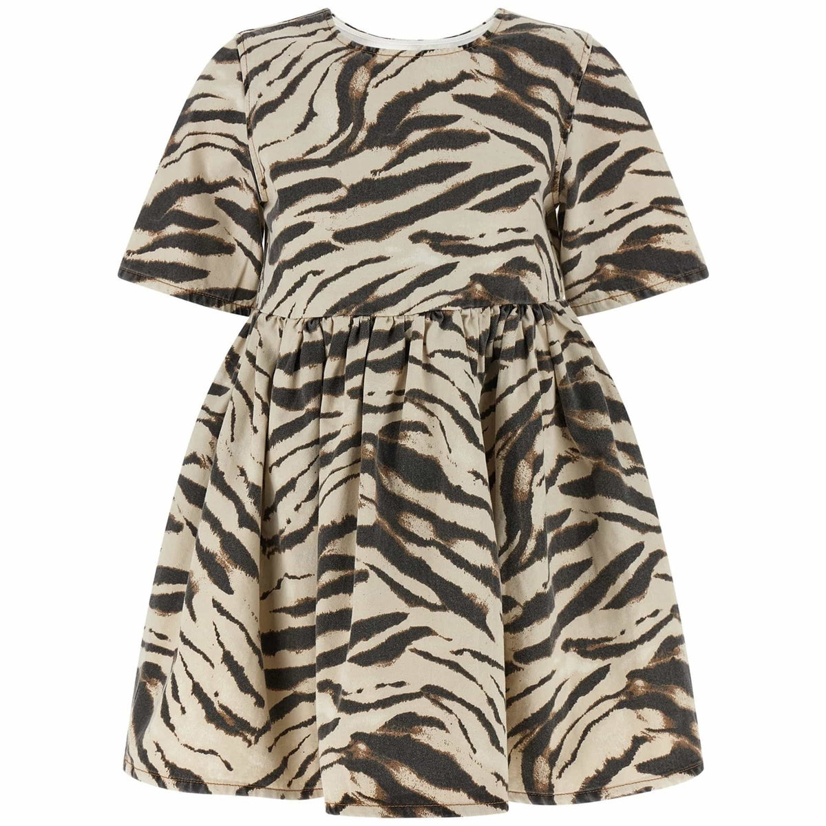 ganni print denim dress Ganni Print Denim Frill Collar Midi Dress