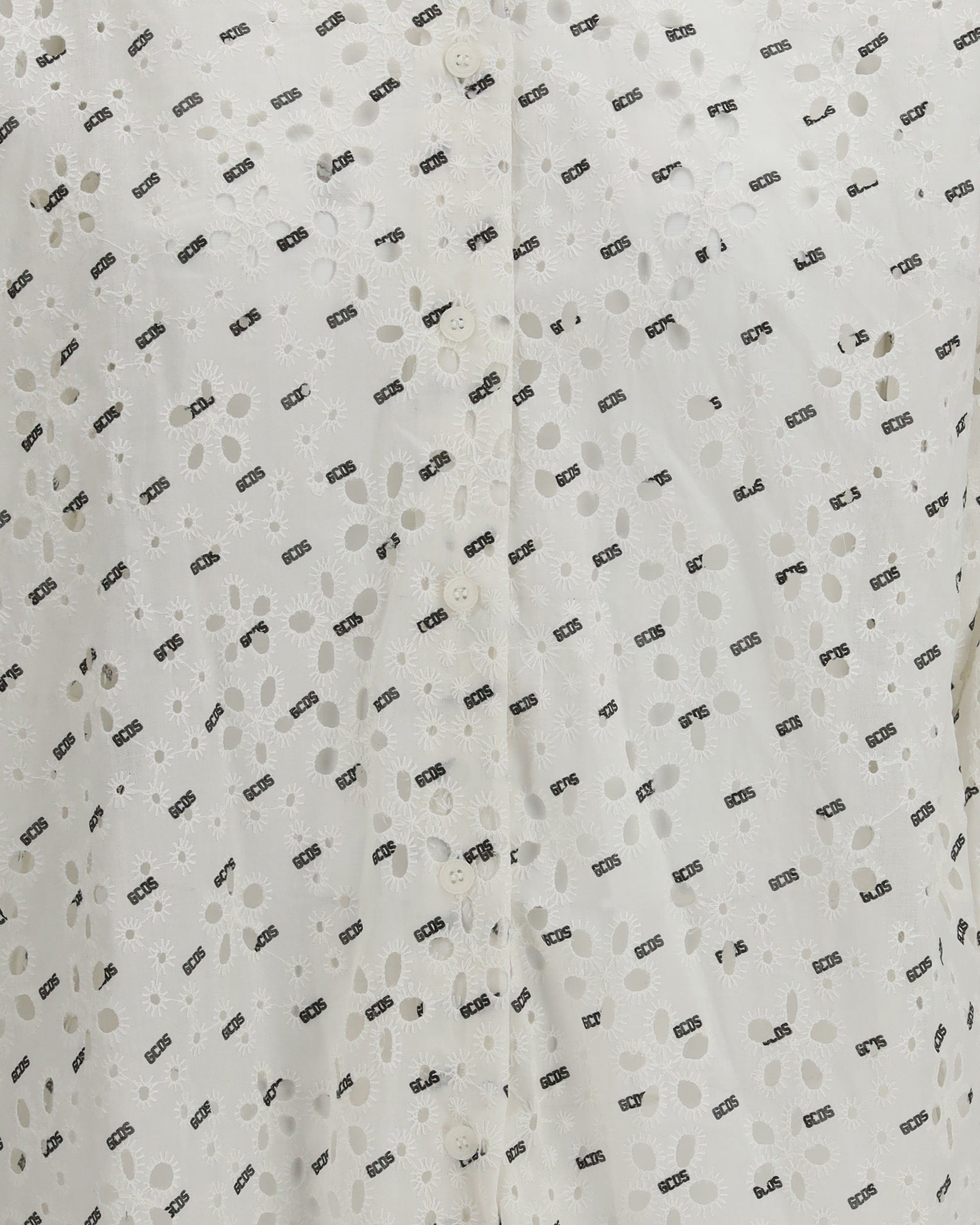 GCDS Oversized Cotton Broderie Anglaise Logo Shirt