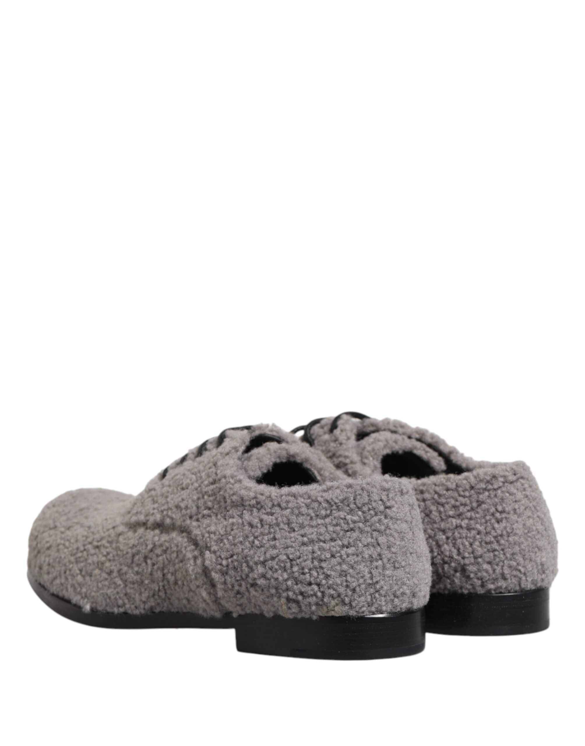 Dolce & Gabbana Graue Fleece-Schnürschuhe für Herren Derby Anzugsschuhe