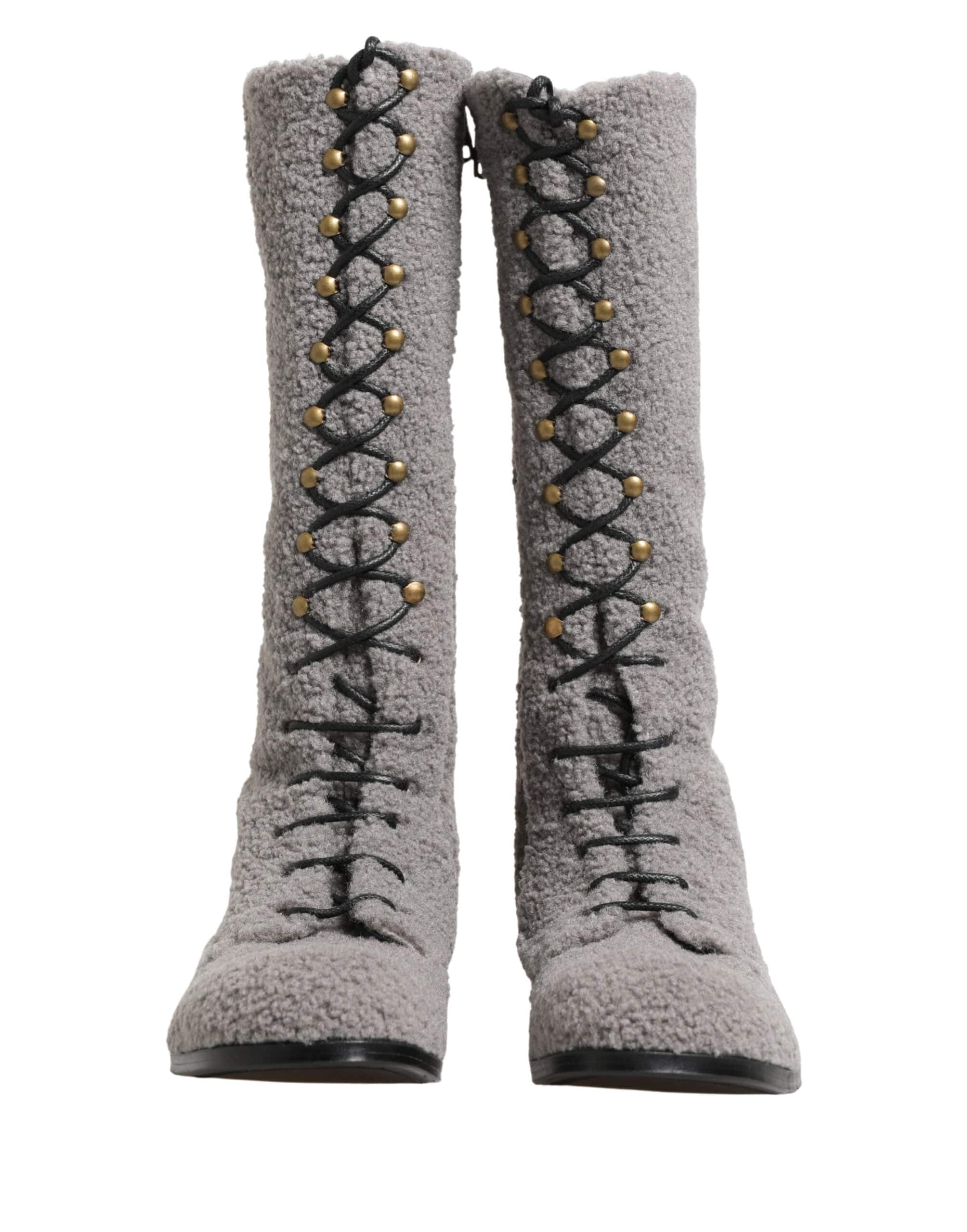 Dolce & Gabbana Shearling Lace-Up Knee-High Boots | Sendegaro BE