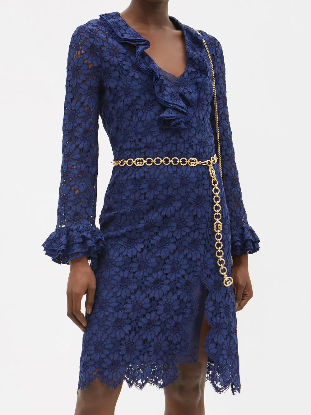 Gucci Belted Floral-Lace Mini Dress