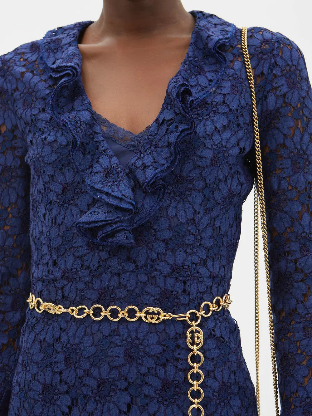 Gucci Belted Floral-Lace Mini Dress