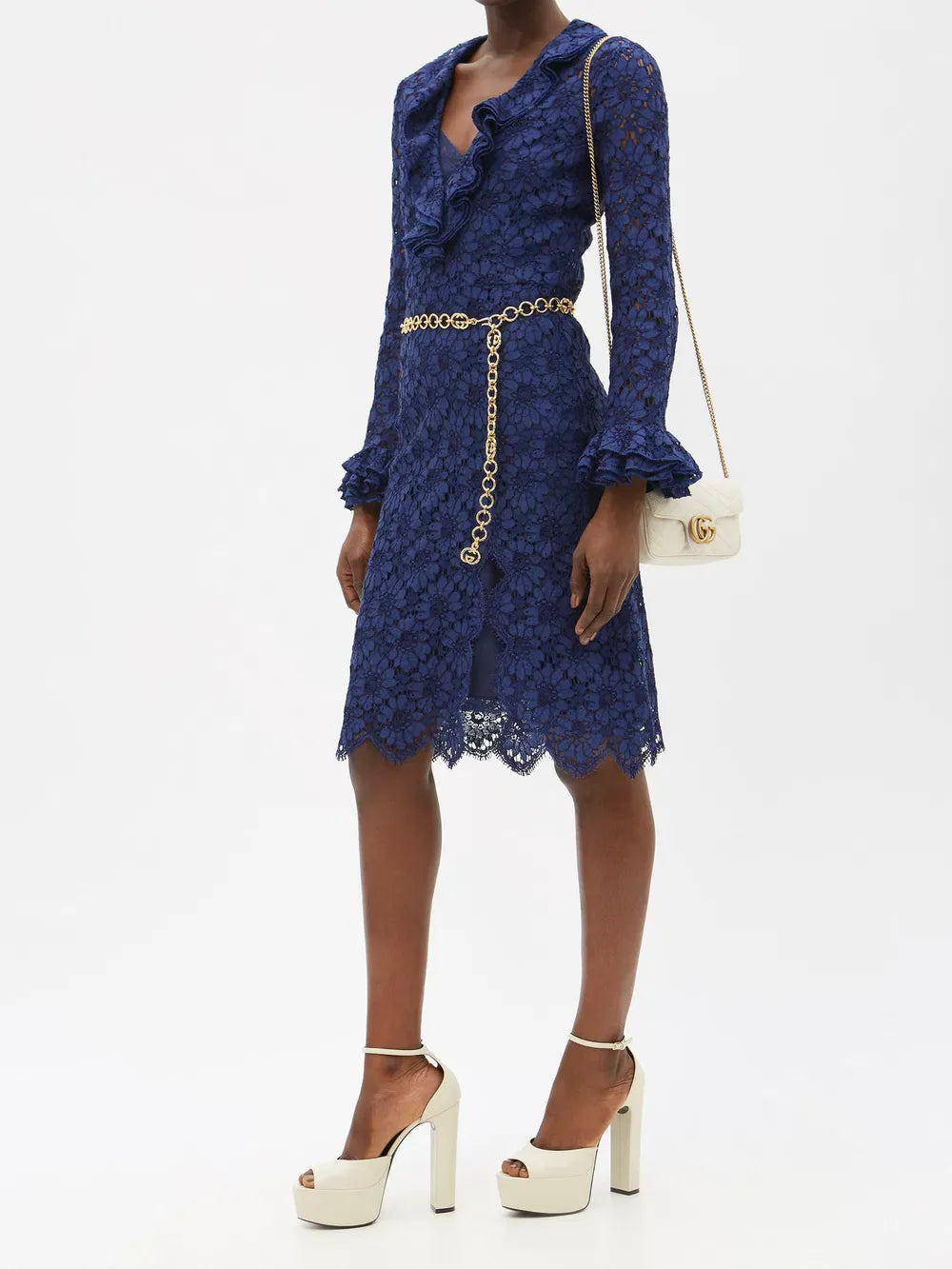 Gucci Belted Floral-Lace Mini Dress