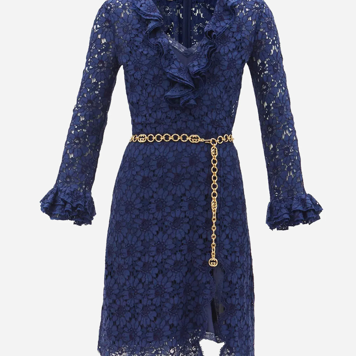 Gucci Belted Floral-Lace Mini Dress