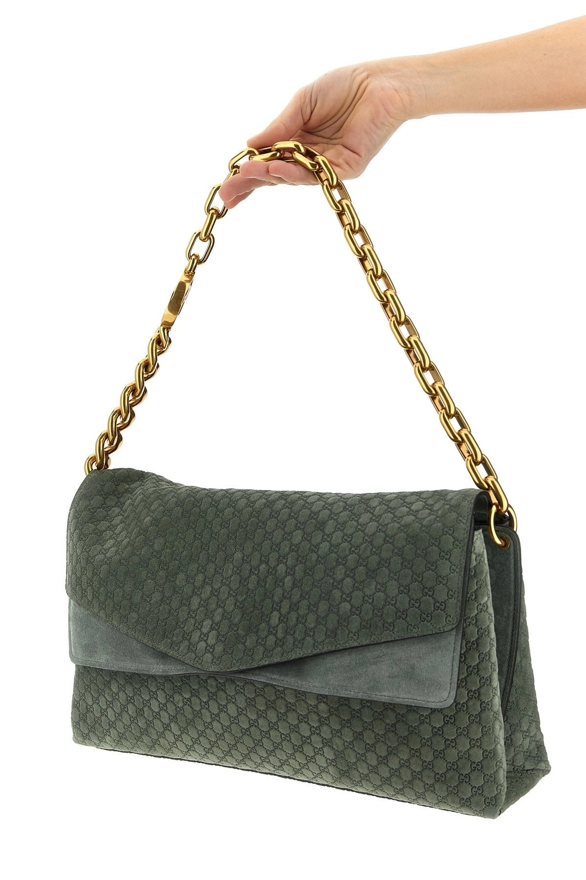 Gucci Large Suede GG Shoulder Bag