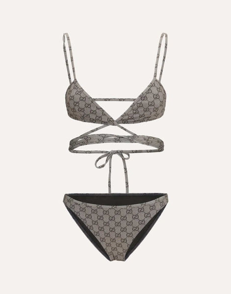 予約済みGUCCI バックロゴ イタリア製 ビキニ水着イタリアサイズS Gucci Printed Stretch Jersey Bikini | Sendegaro