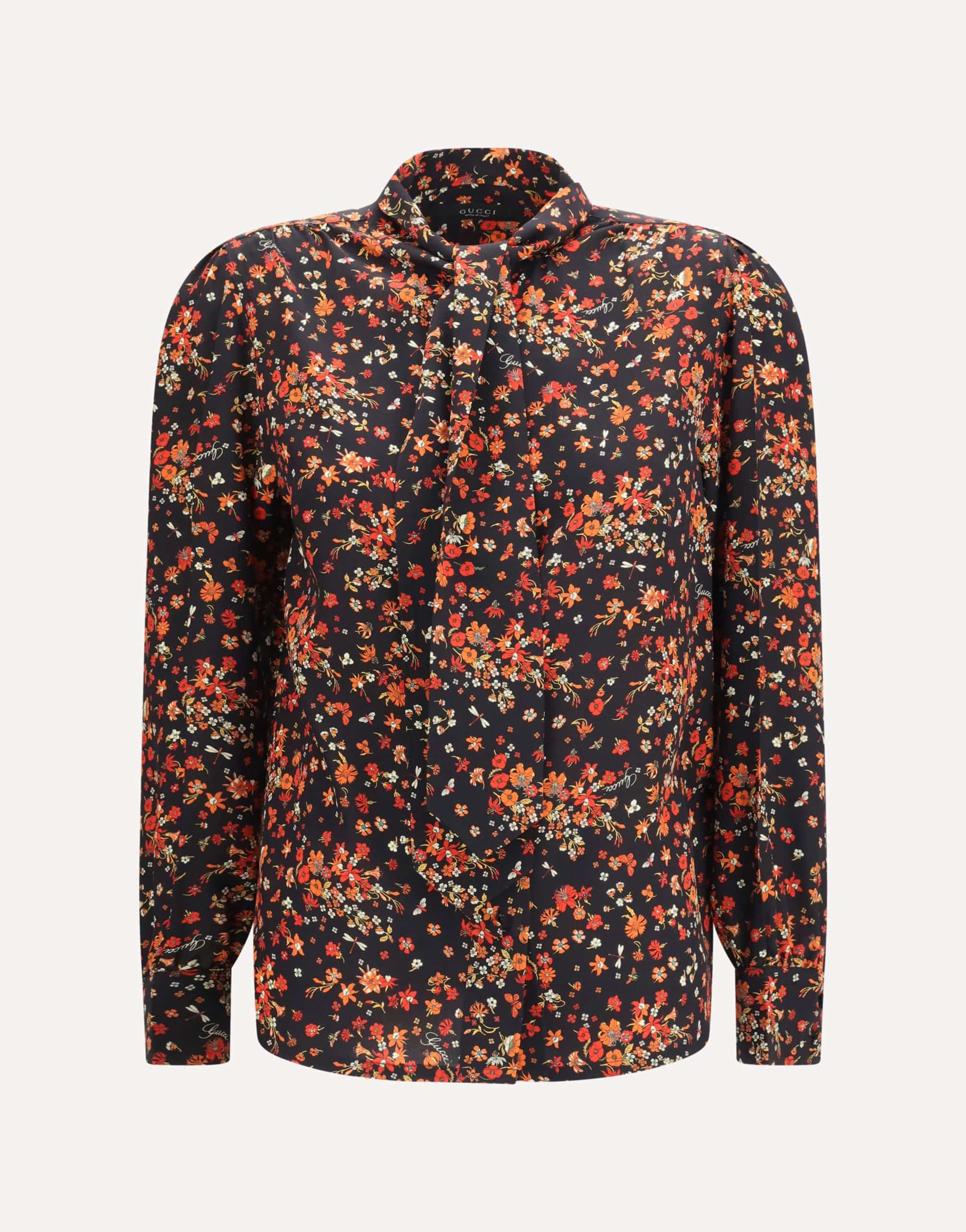 Gucci Gucci Silk Flora Print Shirt With Neck Bow