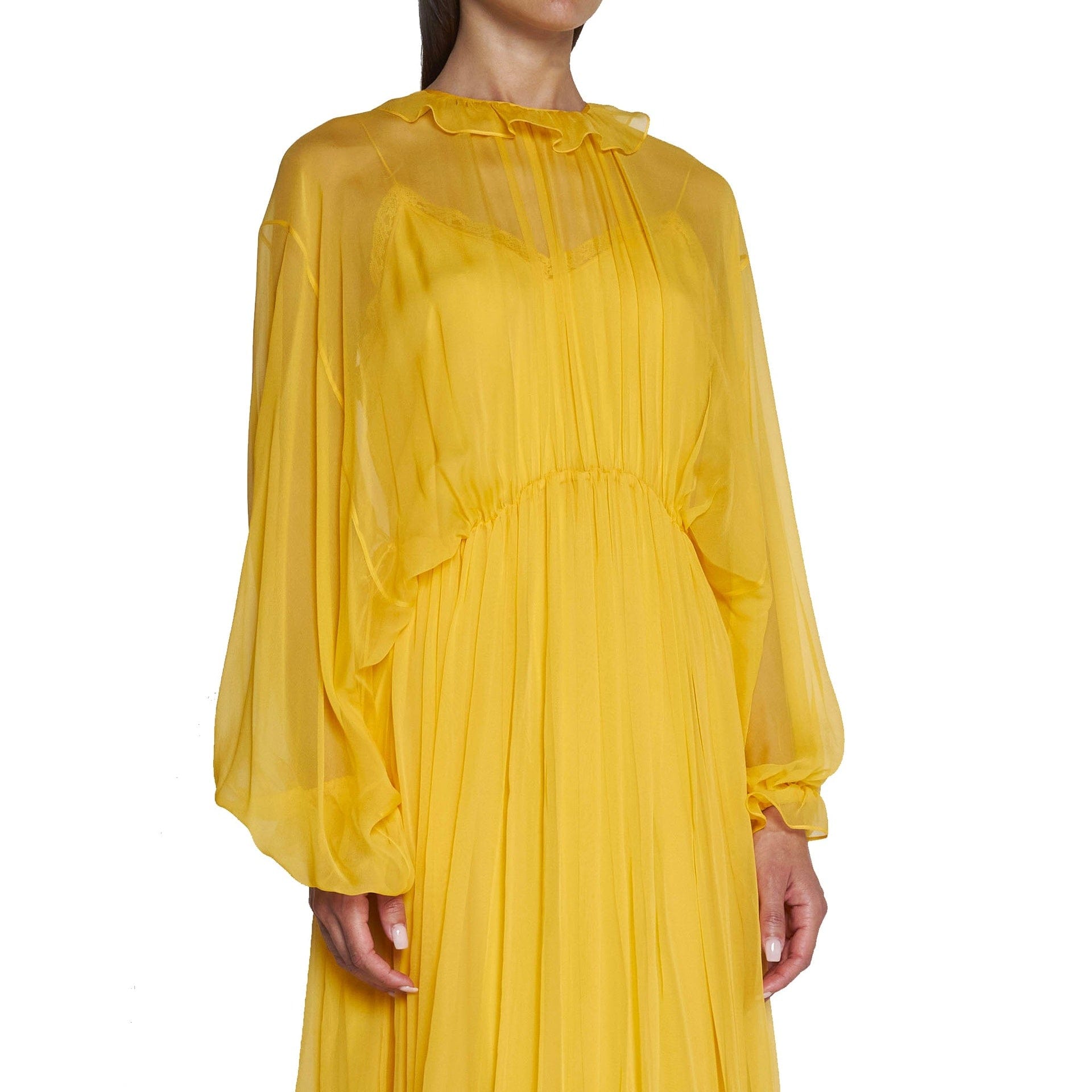 Gucci Silk Long Sleeve Ruffle Maxi Dress