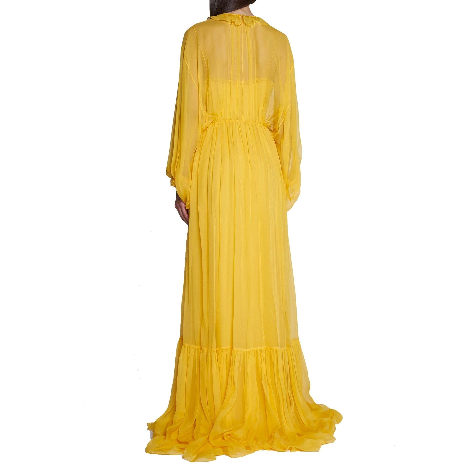 Gucci Silk Long Sleeve Ruffle Maxi Dress