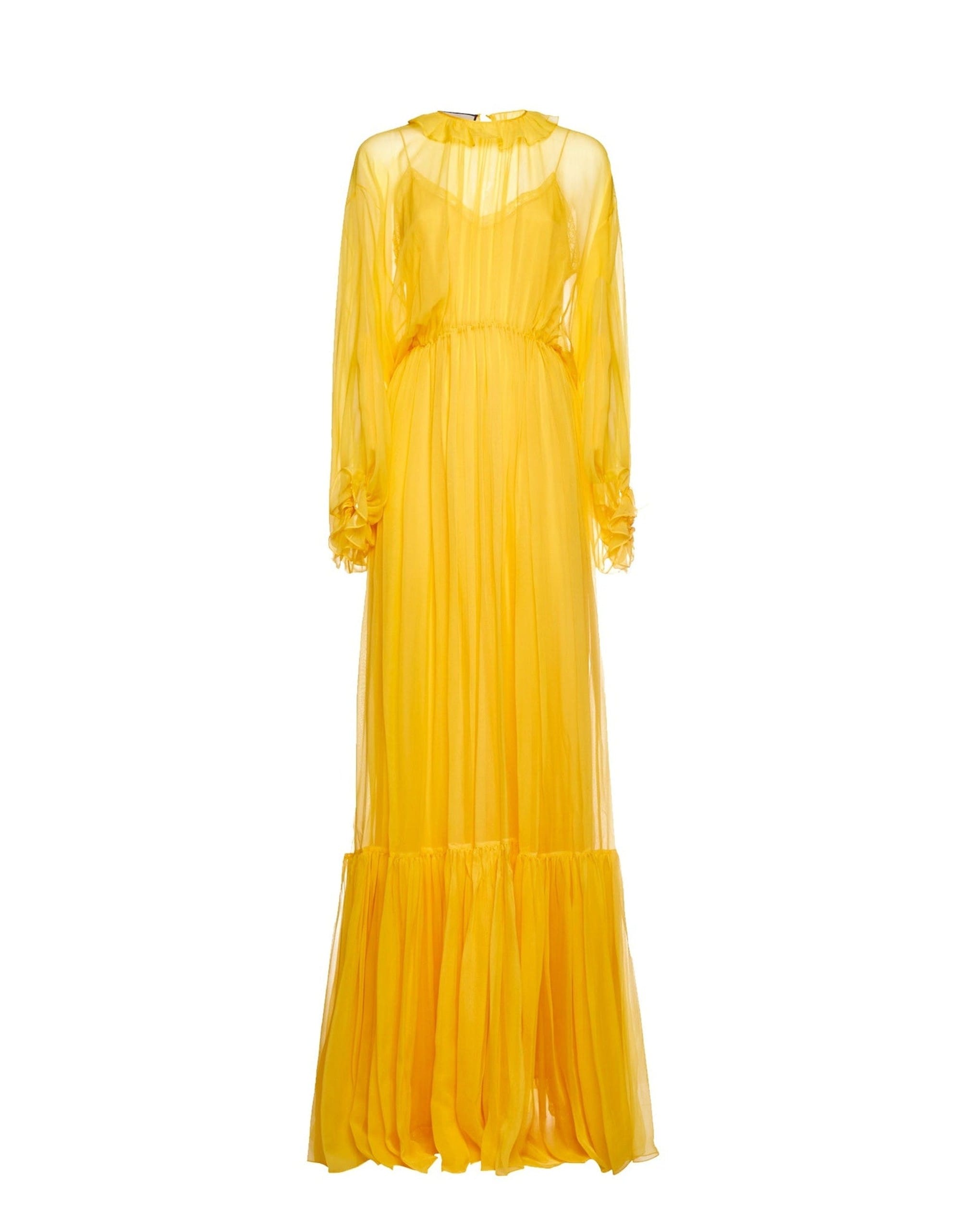 Gucci Silk Long Sleeve Ruffle Maxi Dress