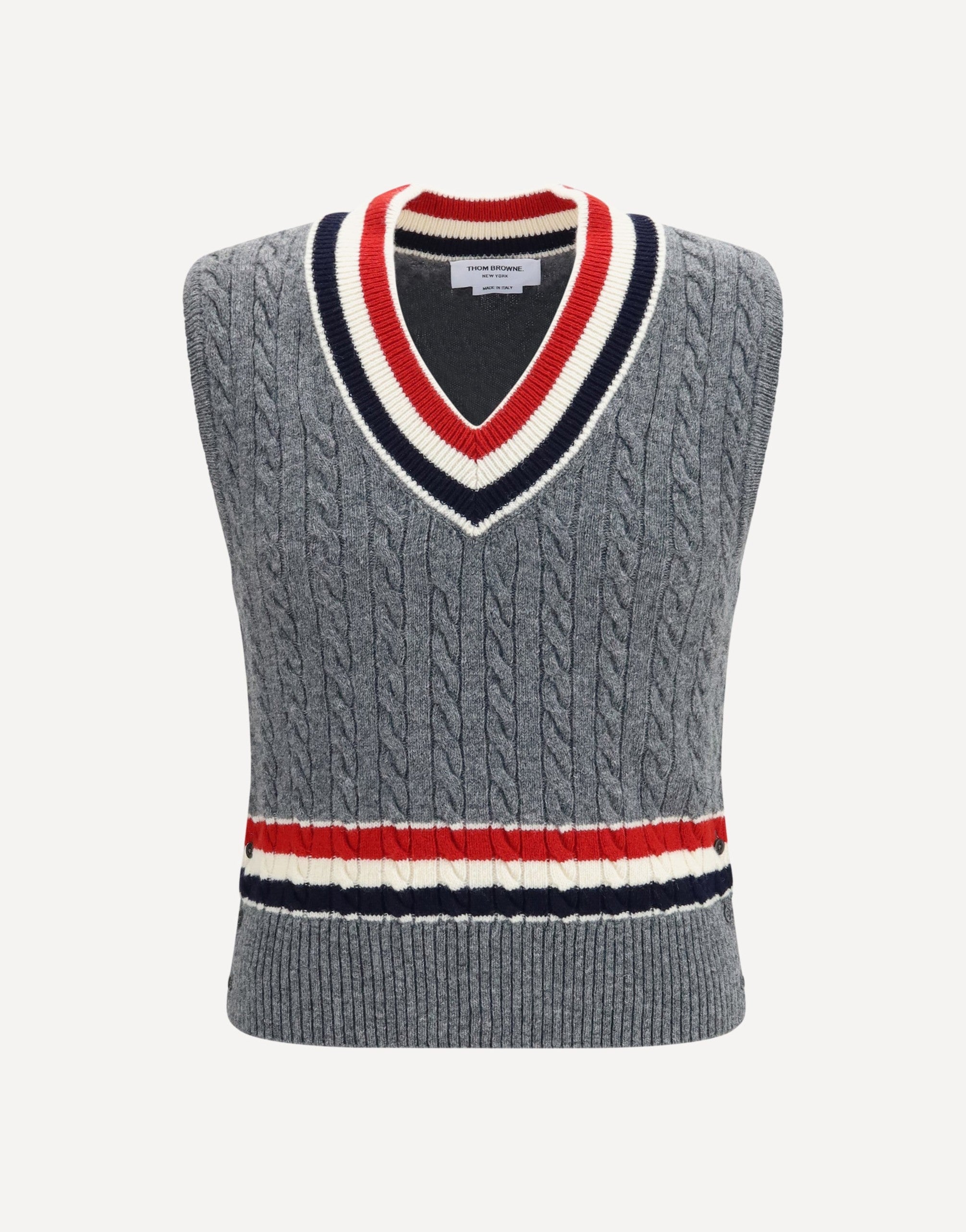 Thom Browne Cable-Knit Cricket V-Neck Vest