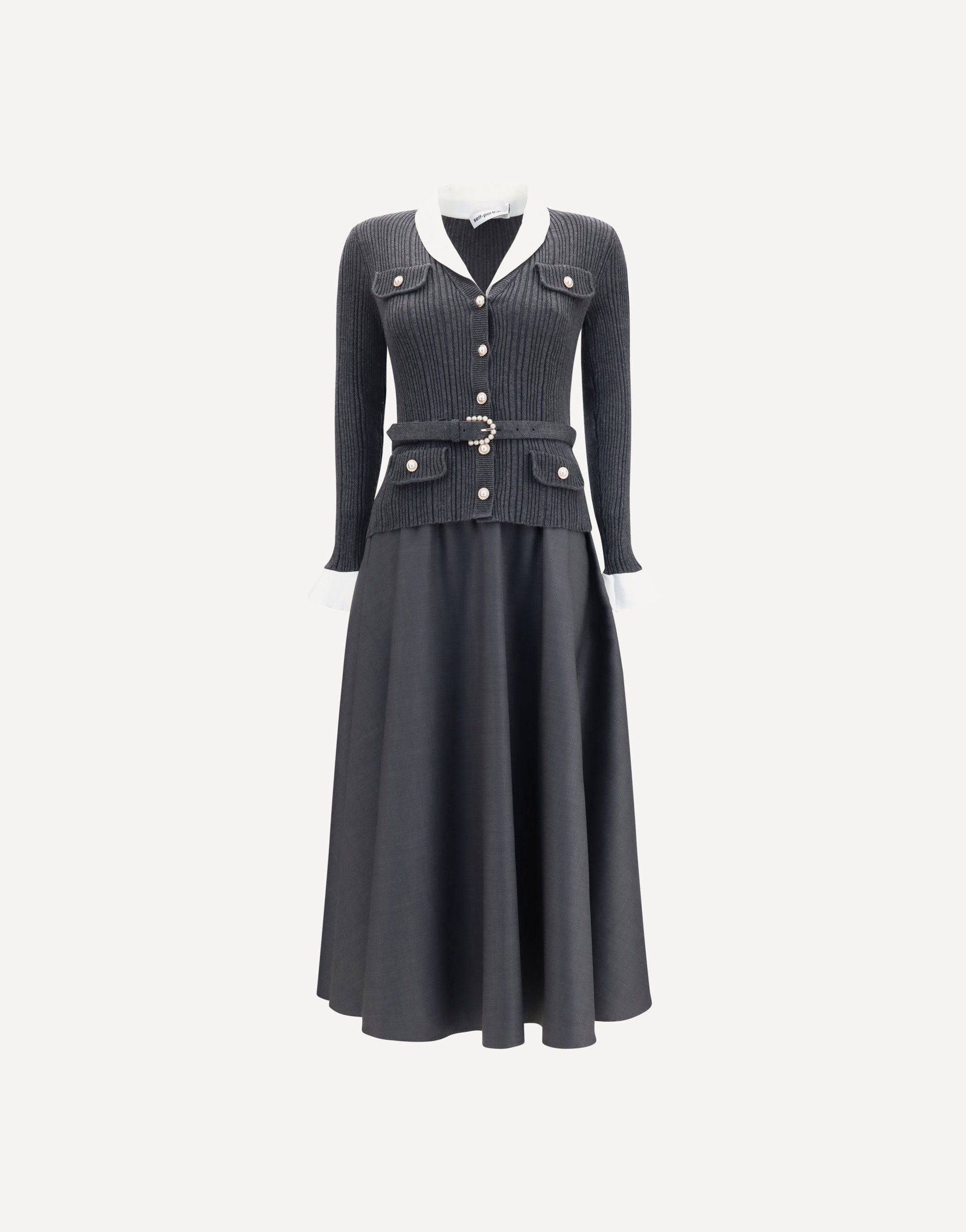 Self-Portrait Knit And Twill Midi Dress