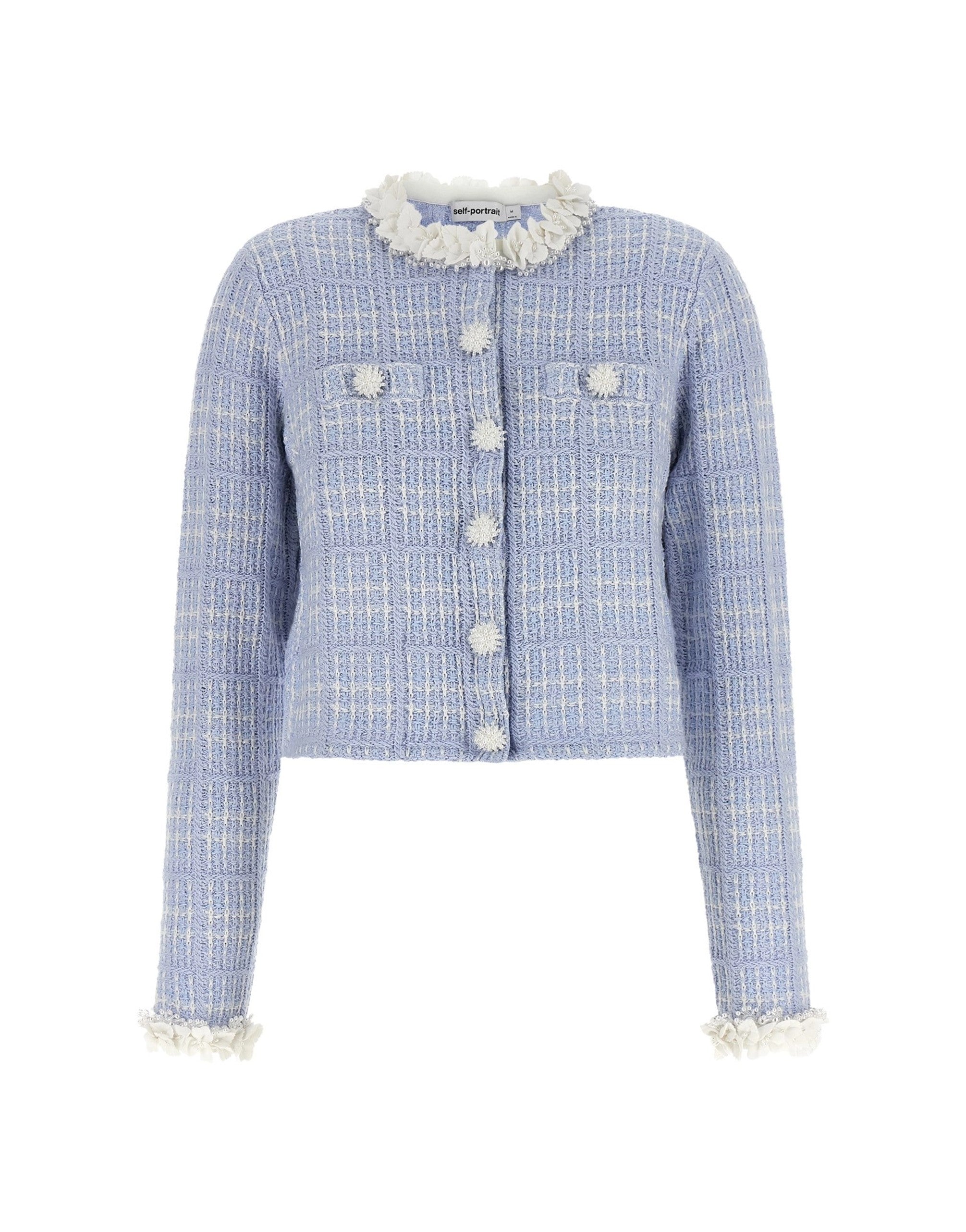 Self-Portrait Check Knit Cropped Jacket